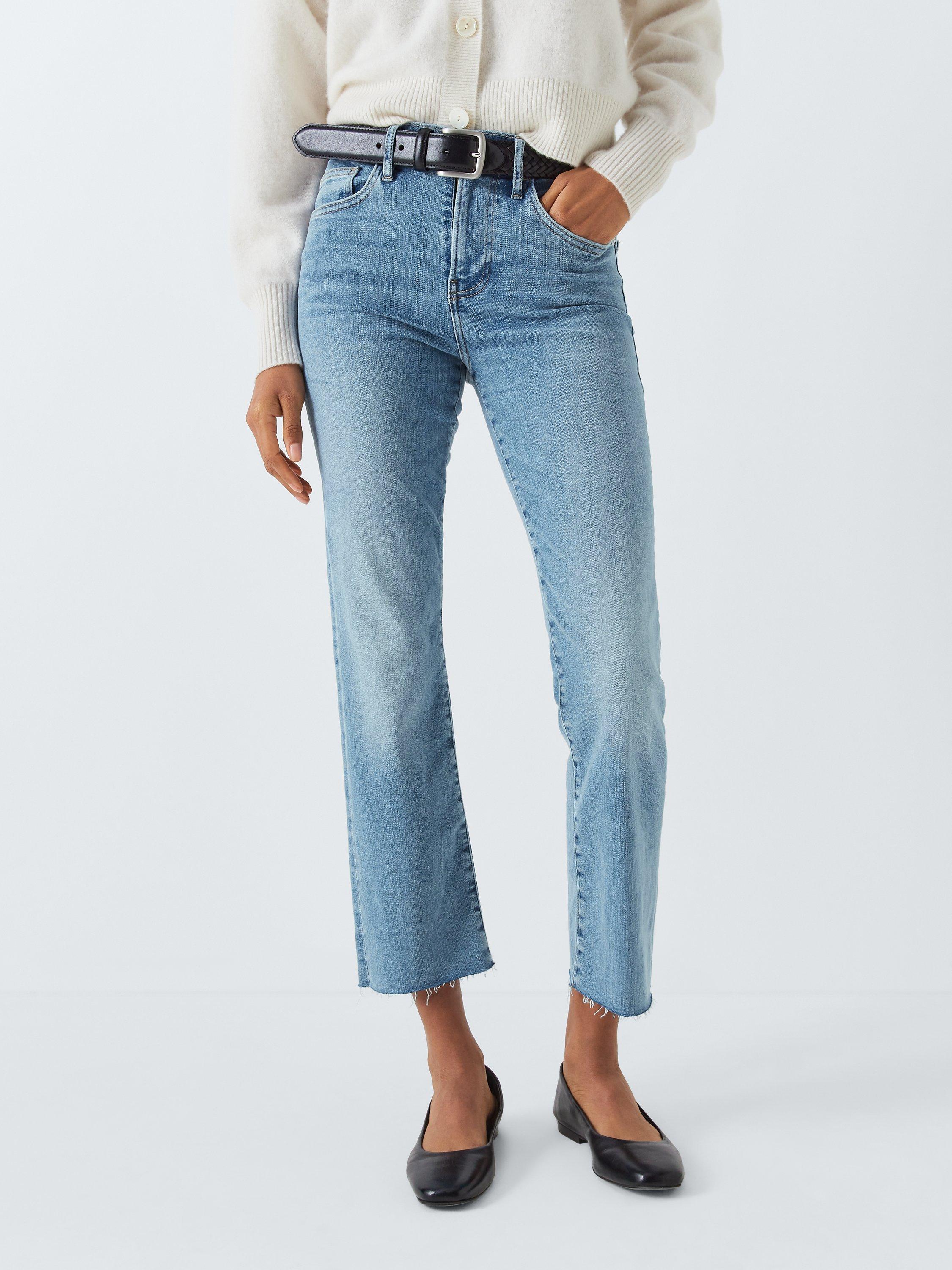 FRAME Le High Straight Leg Cropped Raw Hem Jeans, Light Blue