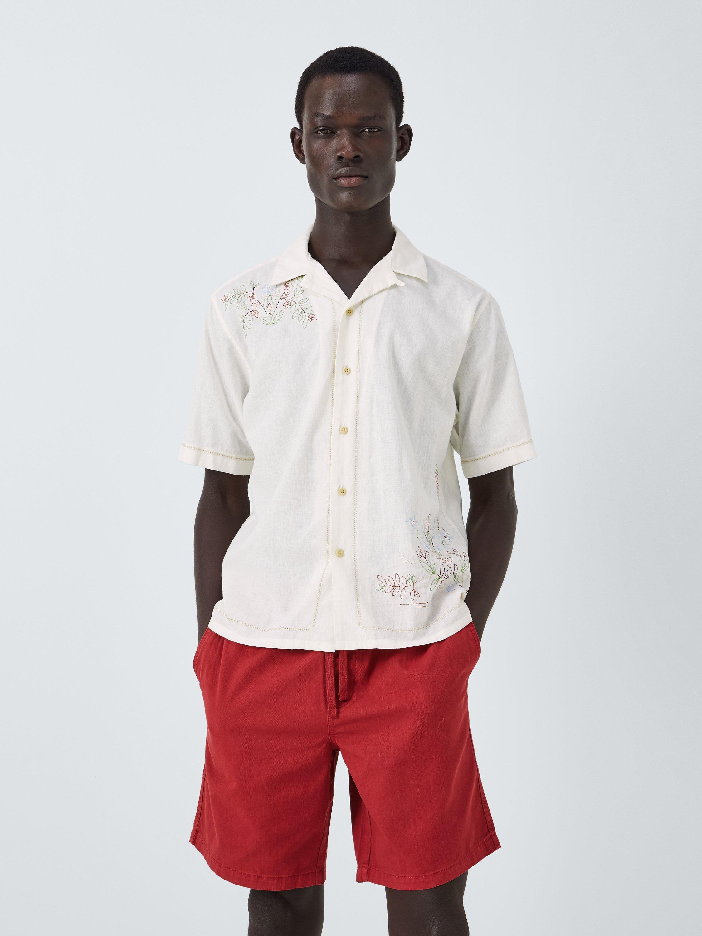John Lewis Embroidered Florals Linen & Cotton Revere Collar Shirt
