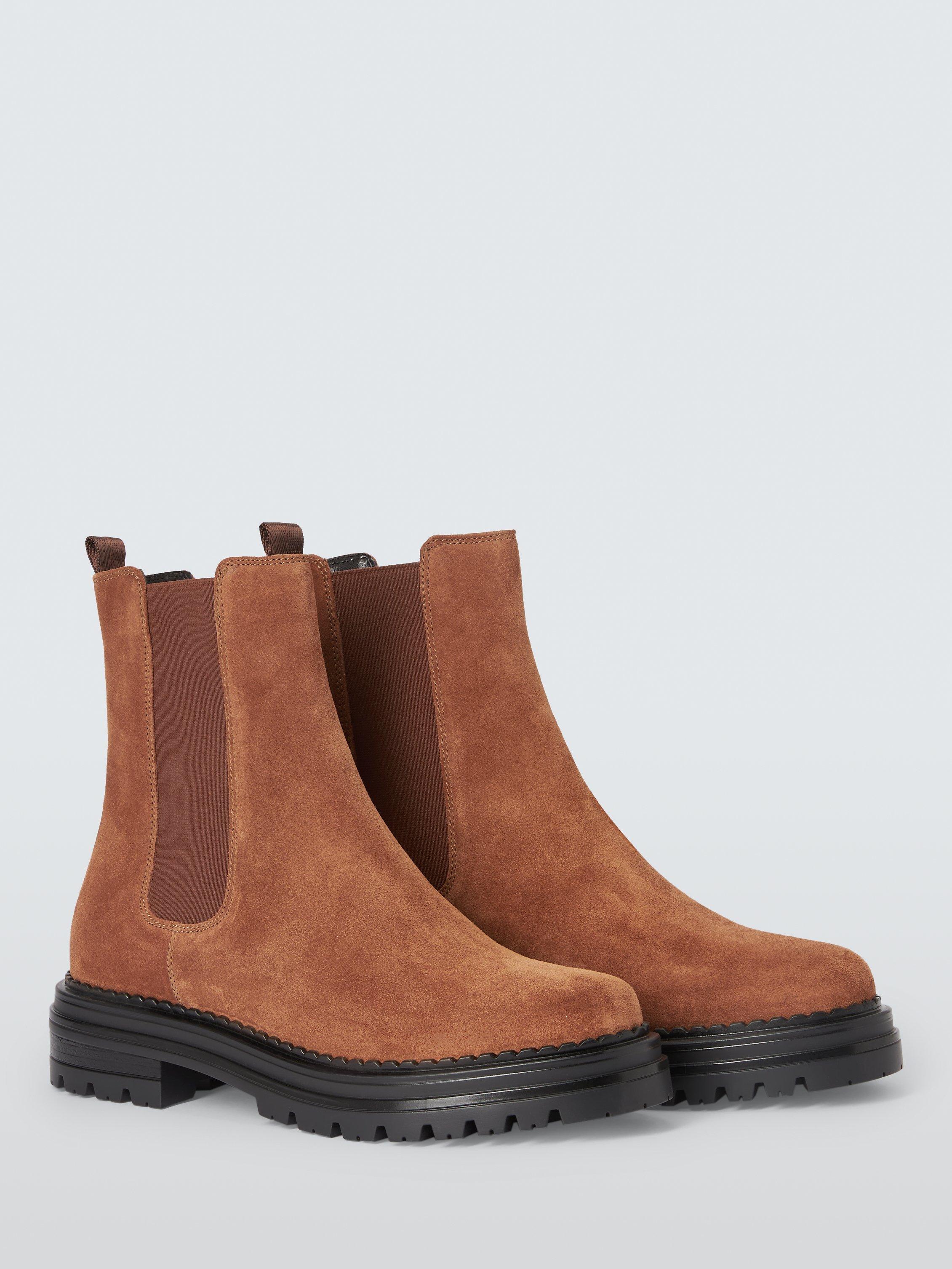 Product image 3 of 5, which shows John Lewis Poppie Suede Cleated Sole High Cut Chelsea Boots, Tan, 3