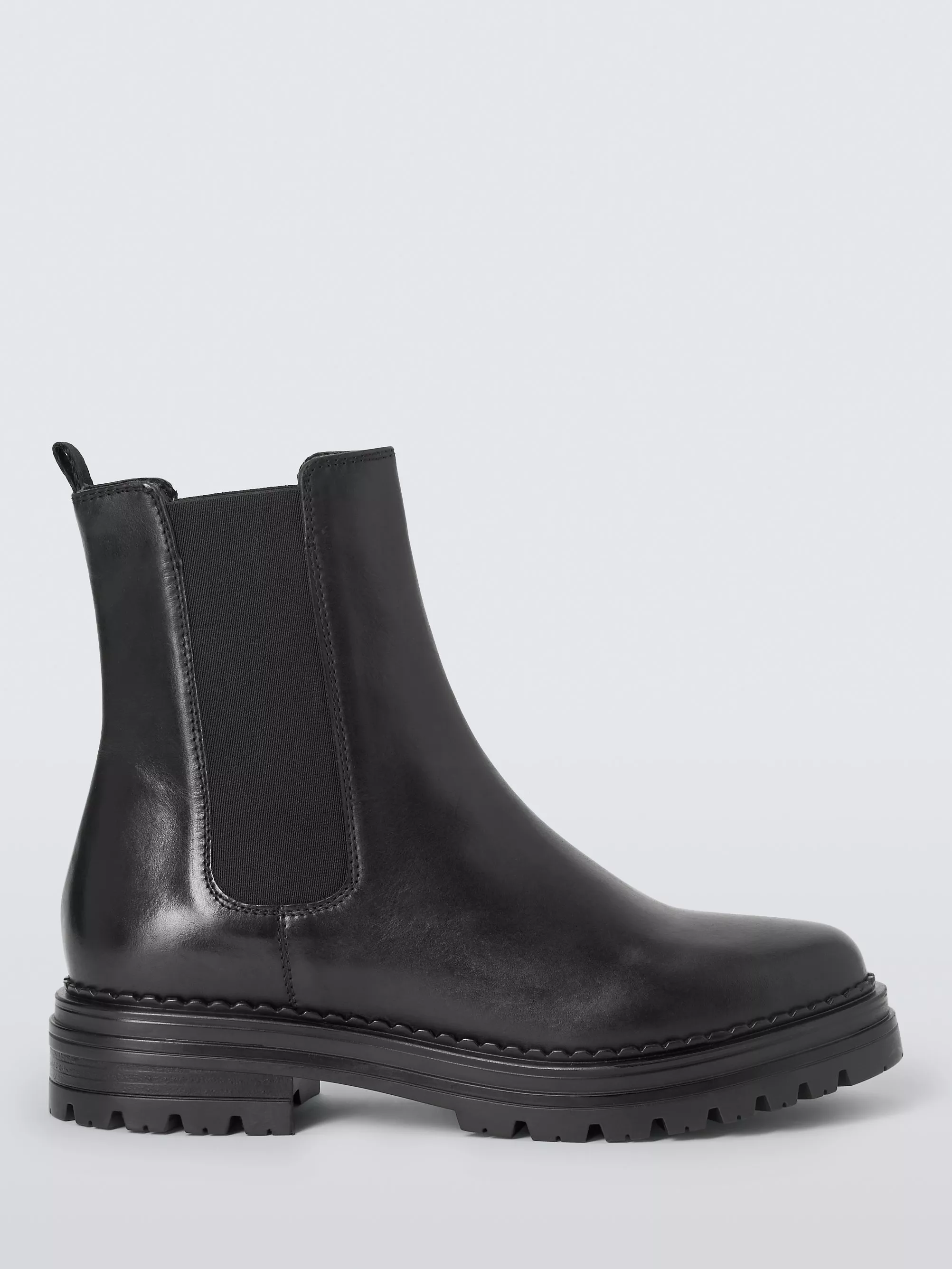 John Lewis Poppie Leather Cleated Sole High Cut Chelsea Boots Black