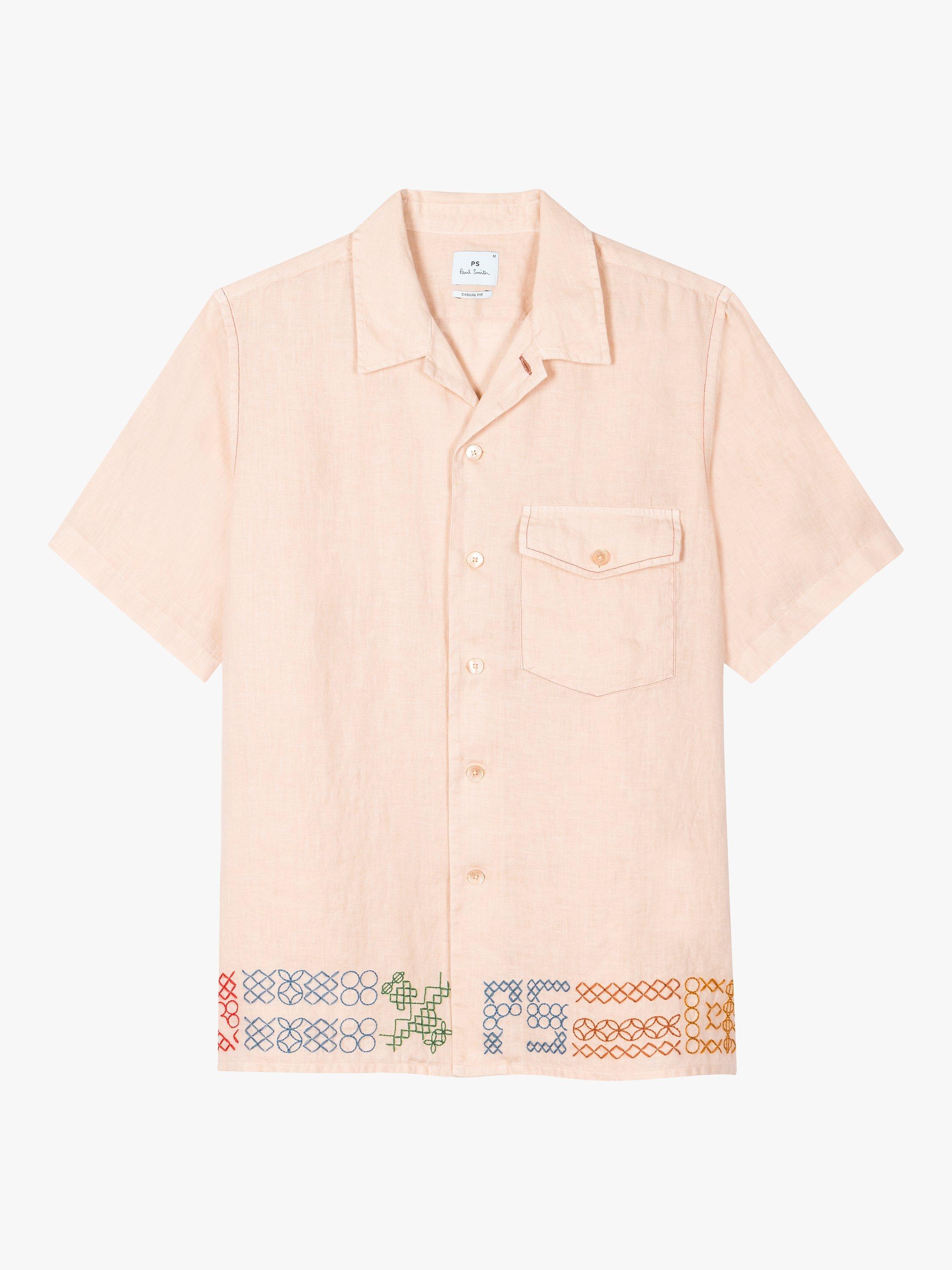 Paul Smith Short Sleeve Causal Fit Embroidery Shirt, Brown