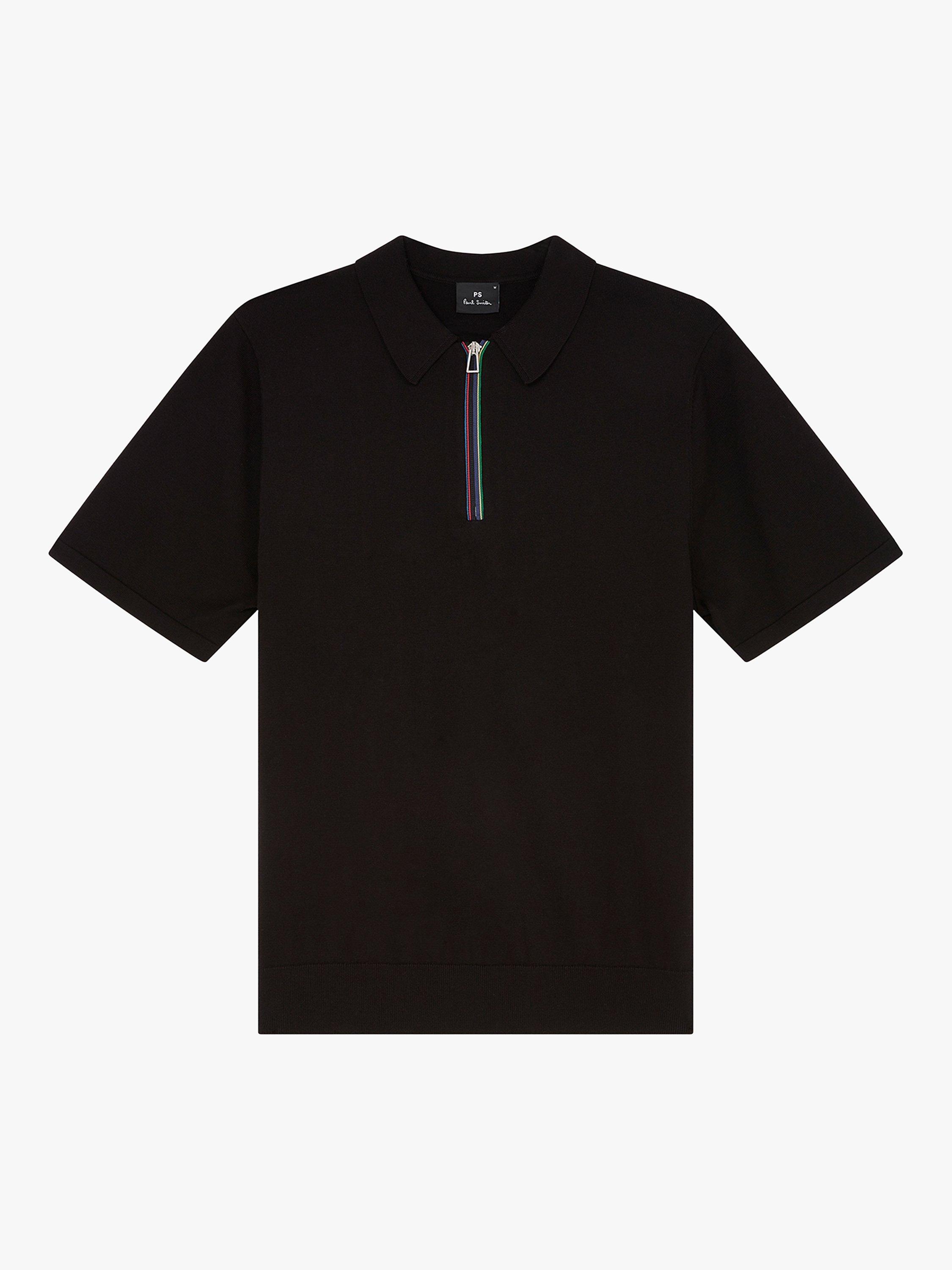 Paul Smith Organic Cotton Zip Short Sleeve Polo Shirt, Black