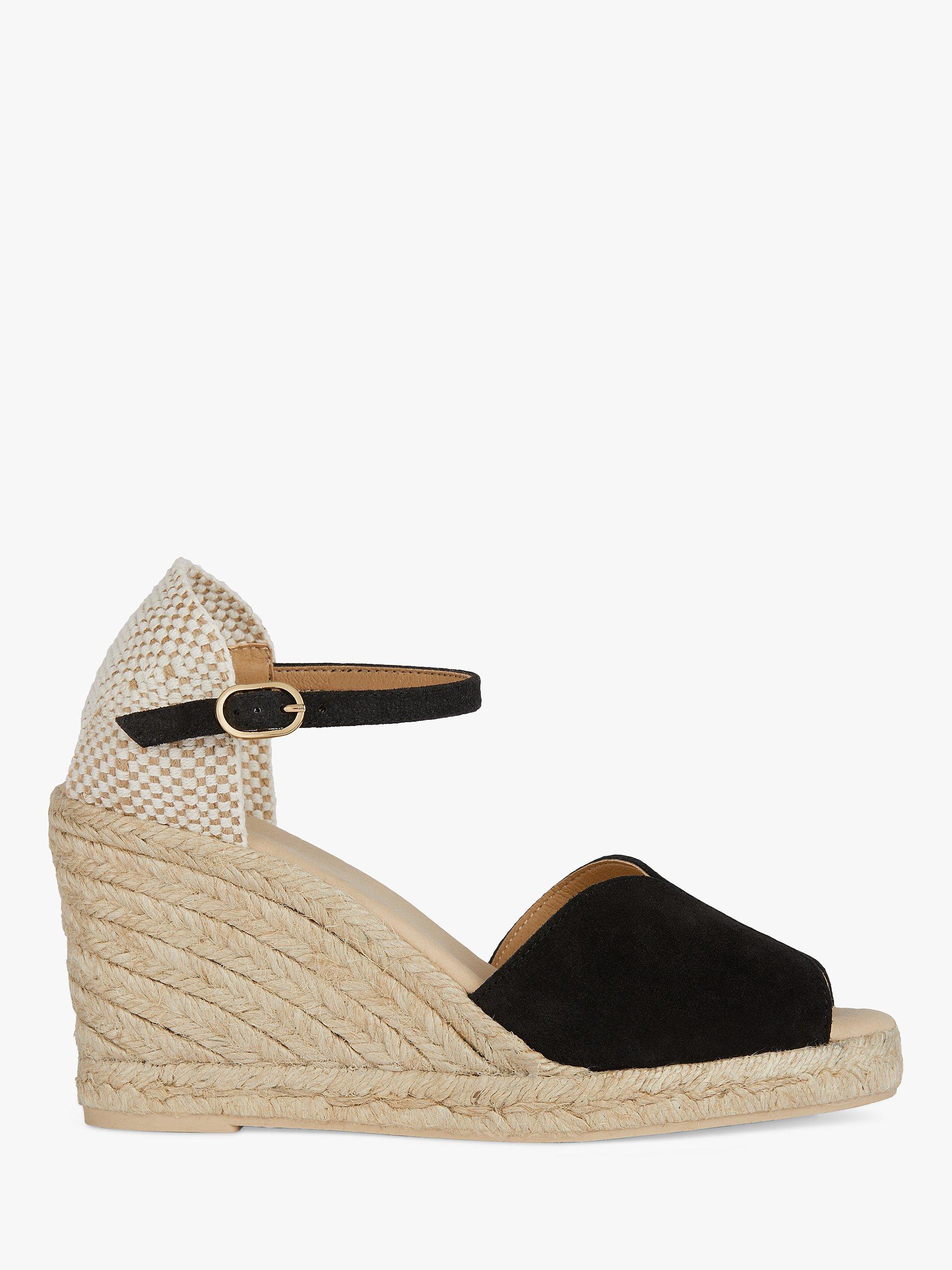 Geox Gelsa Suede Espadrille Wedge Sandals, Black