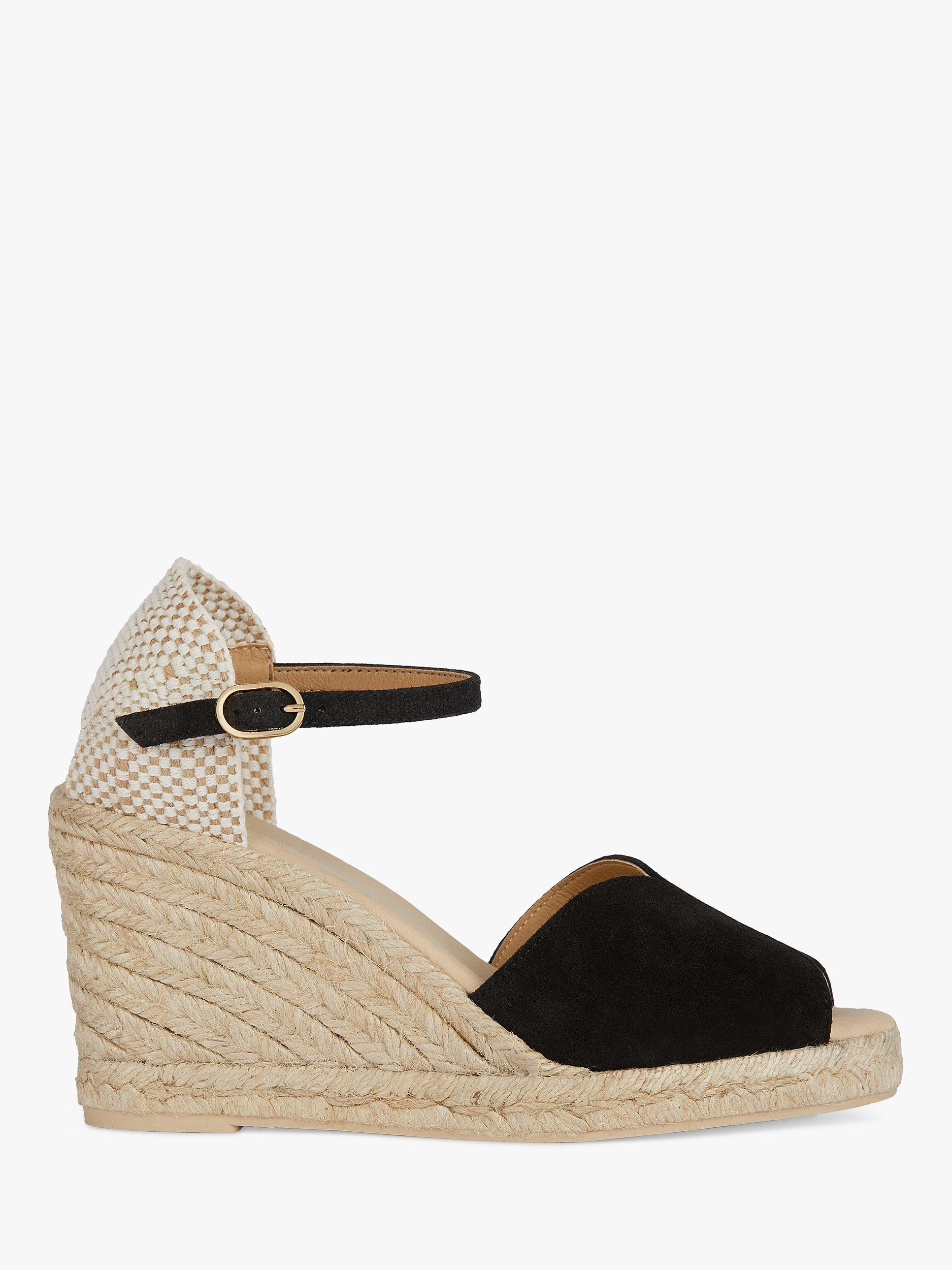 Geox Gelsa Suede Espadrille Wedge Sandals, Black, EU37