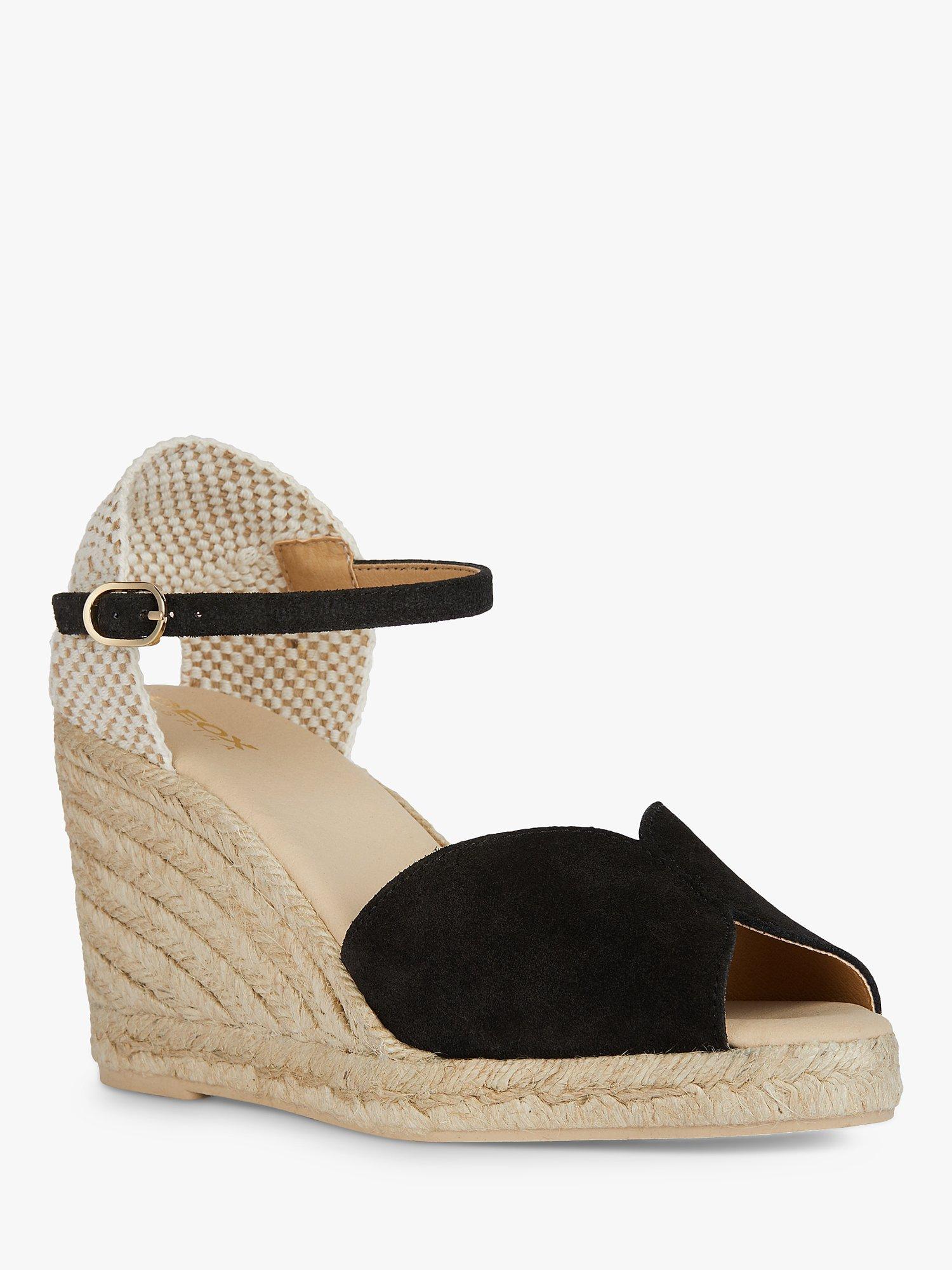 Geox Gelsa Suede Espadrille Wedge Sandals, Black, EU37