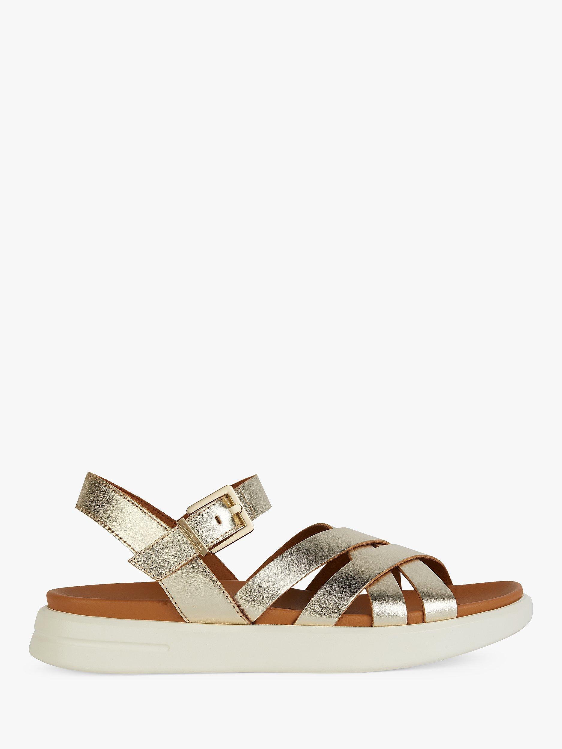 Product image 1 of 6, which shows Geox Xand 2S Lightweight Breathable Leather Sandals, Gold, EU36