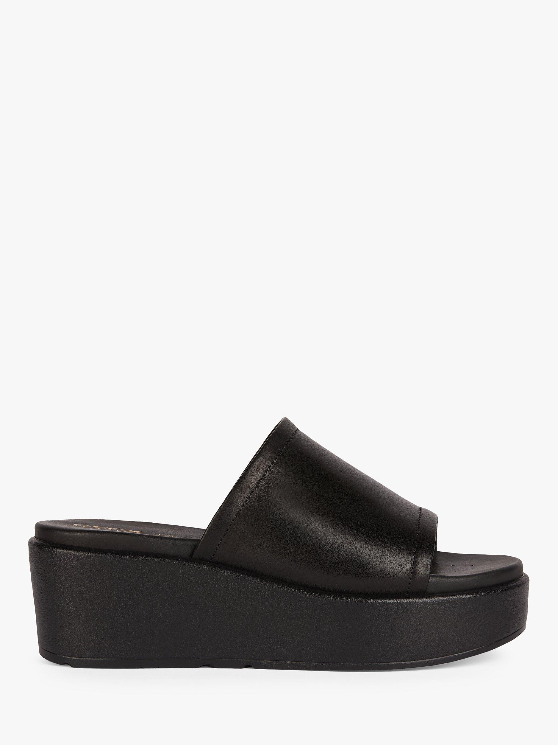 Geox Xand 2.2S Leather Platform Wedge Sandals, Black
