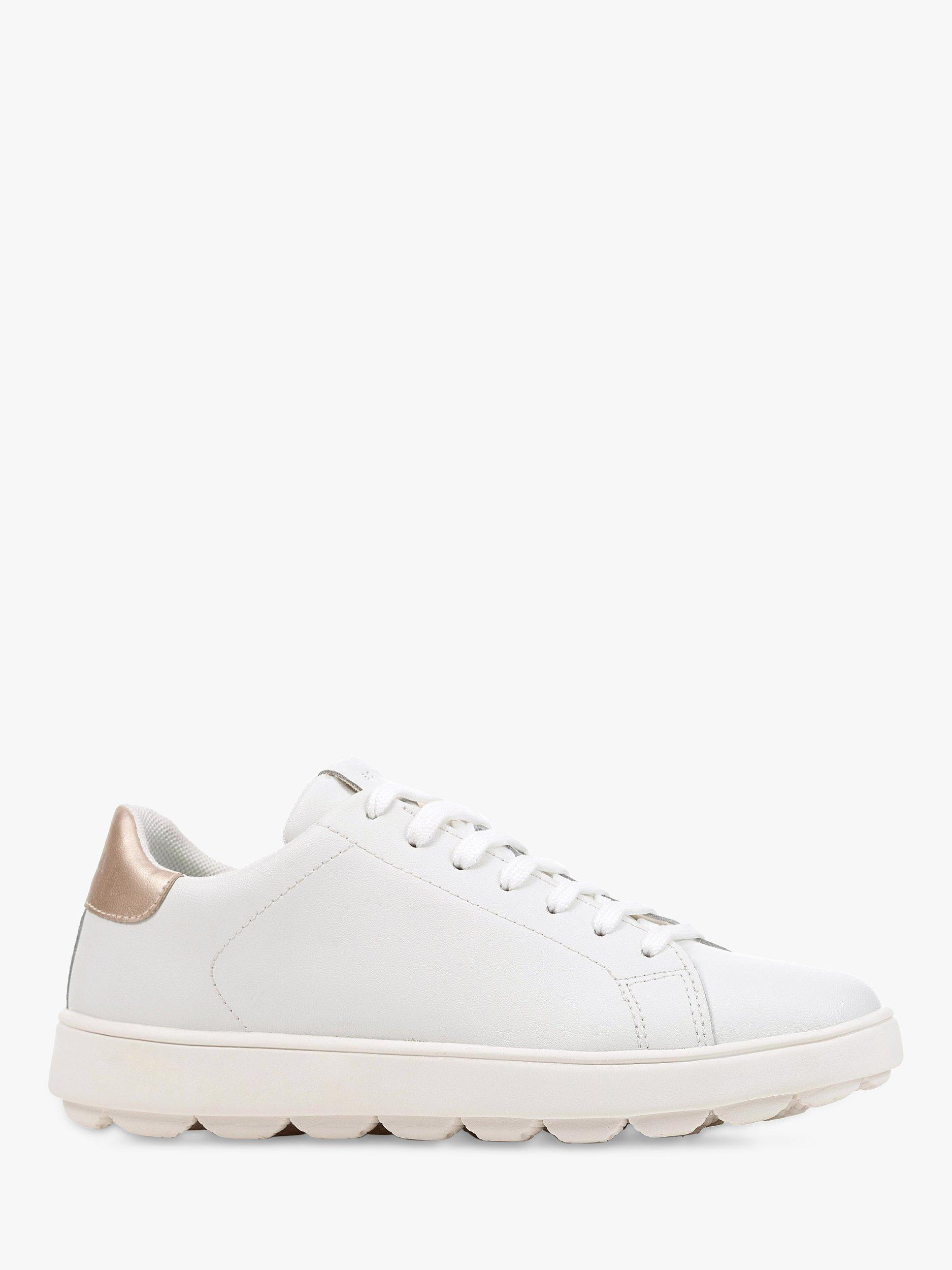 Product image 1 of 6, which shows Geox Spherica Ecub-1 Metallic Back Panel Leather Trainers, White/Gold, EU35