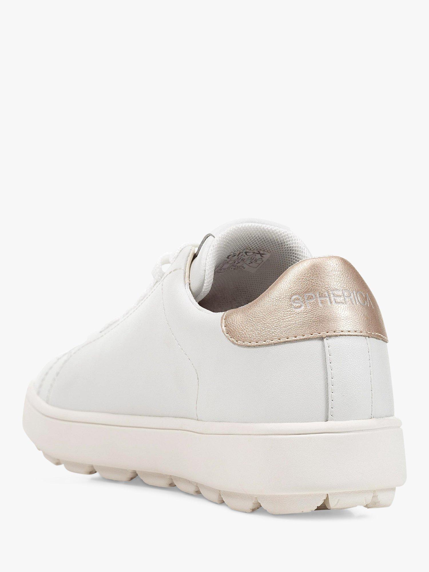 Product image 3 of 6, which shows Geox Spherica Ecub-1 Metallic Back Panel Leather Trainers, White/Gold, EU35