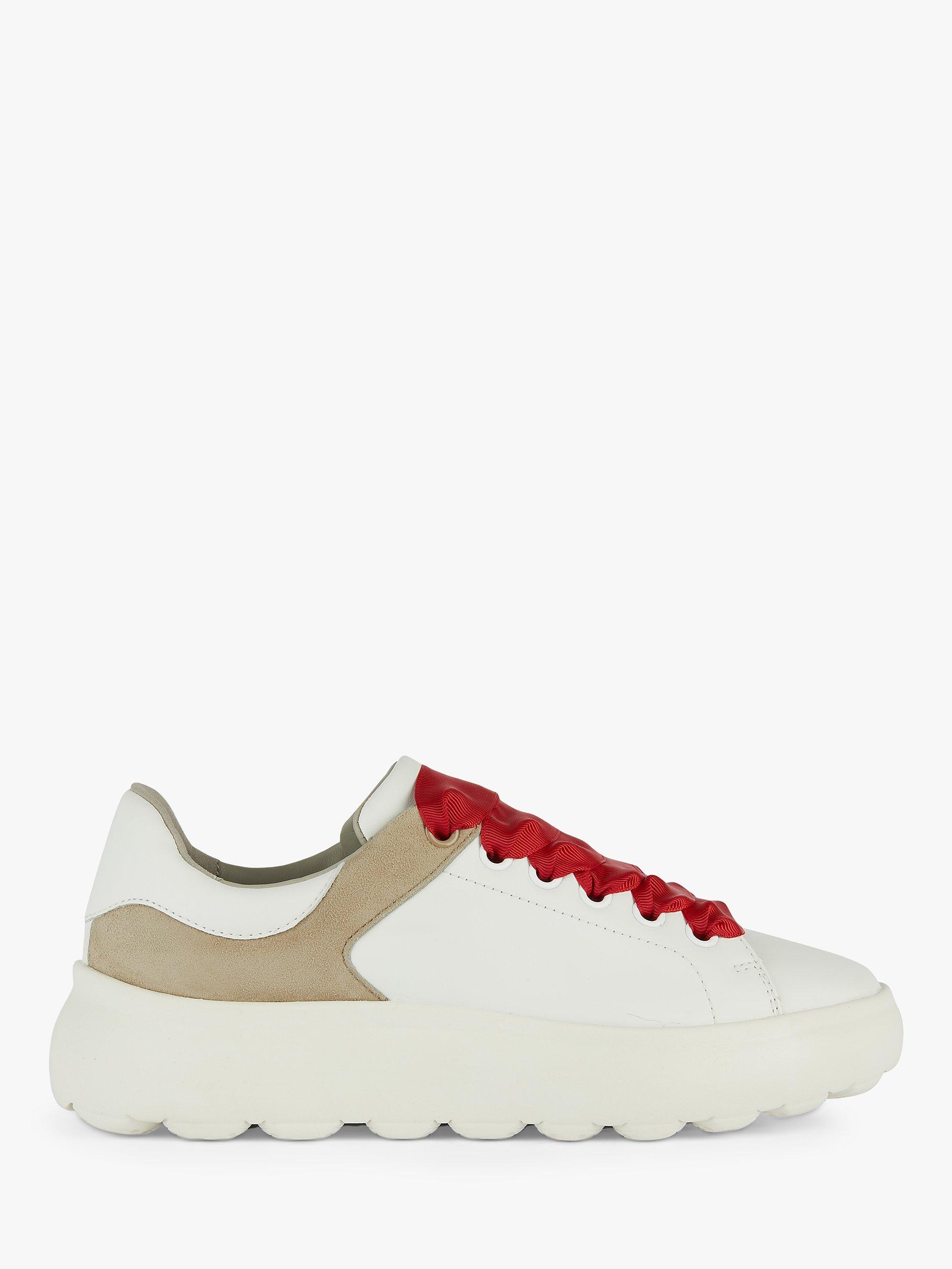 Geox Spherica EC4.1 Lightweight Chunky Sole Trainers, White/Sand          
