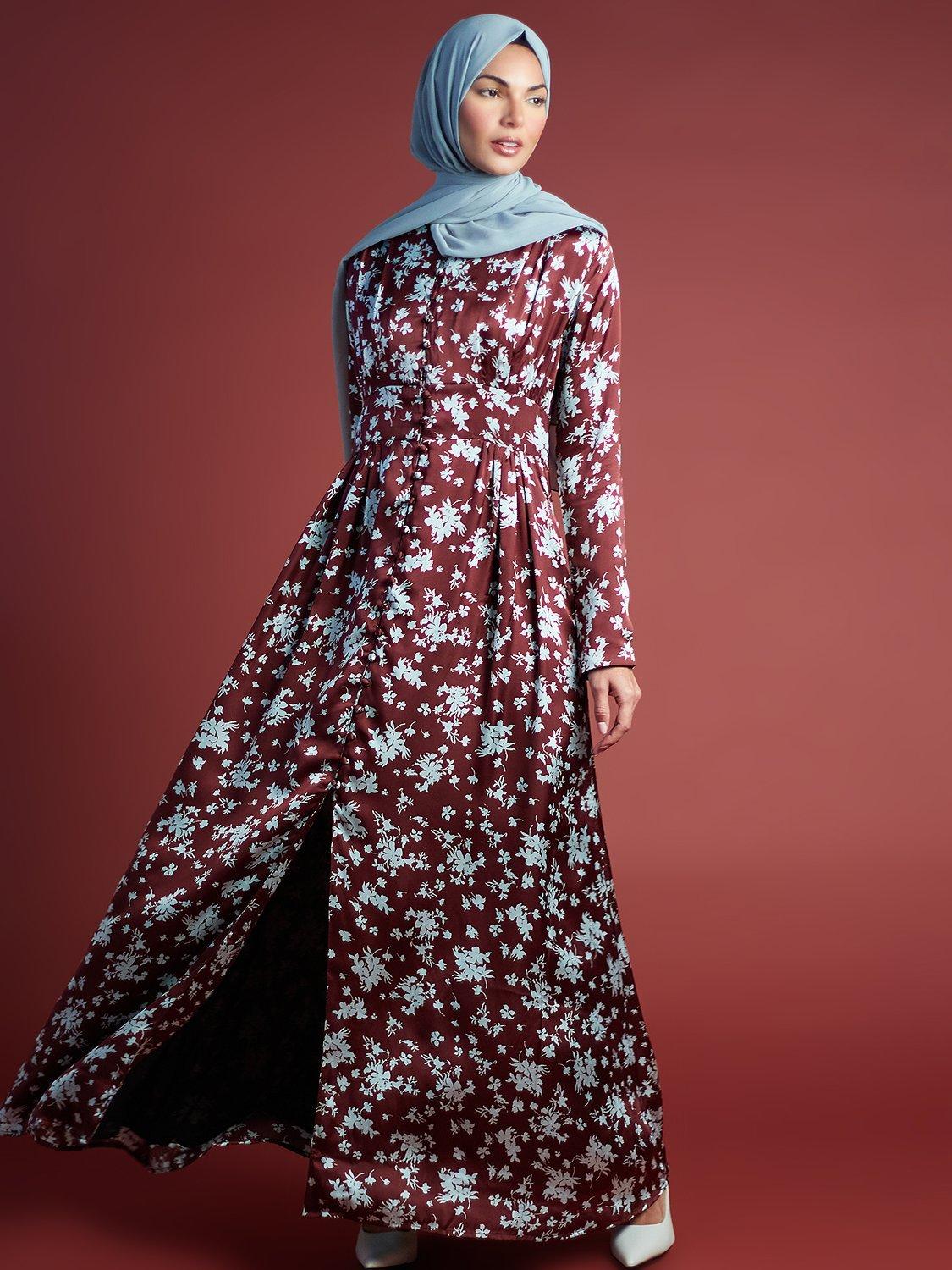 Aab Hibiscus Print Maxi Dress, Maroon