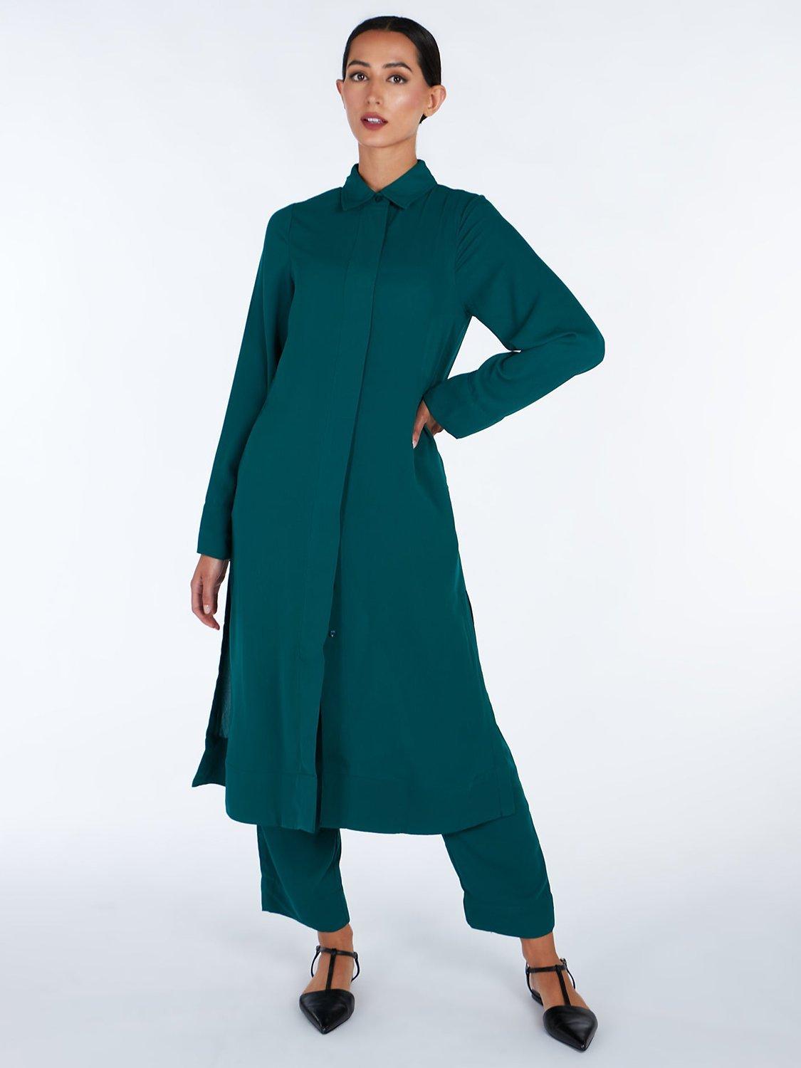 Aab Hidden Placket Shirt Midi Dress, Green