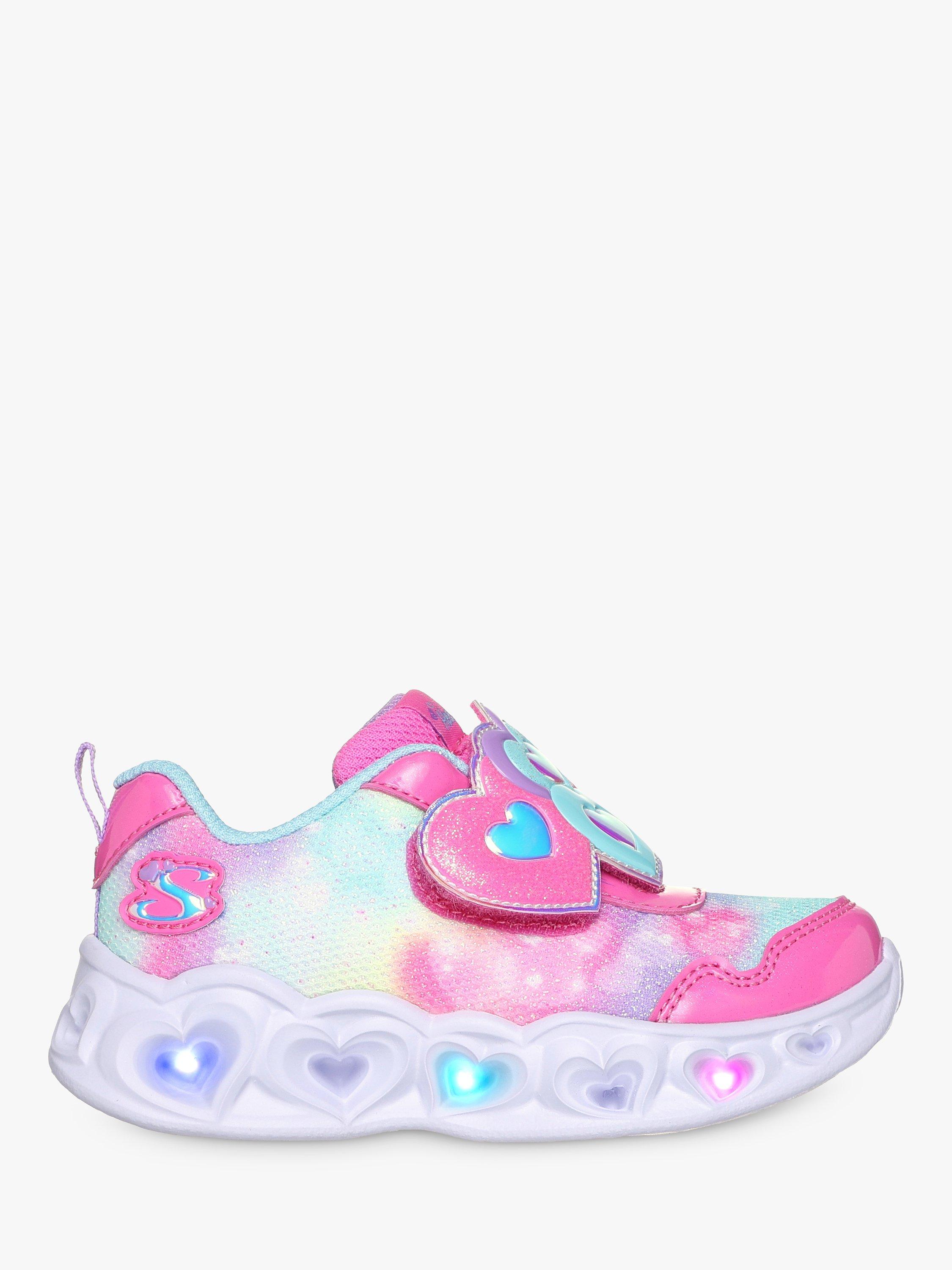 Skechers Kids Infinite Heart Light Up Rip Tape Trainers Pink Multi