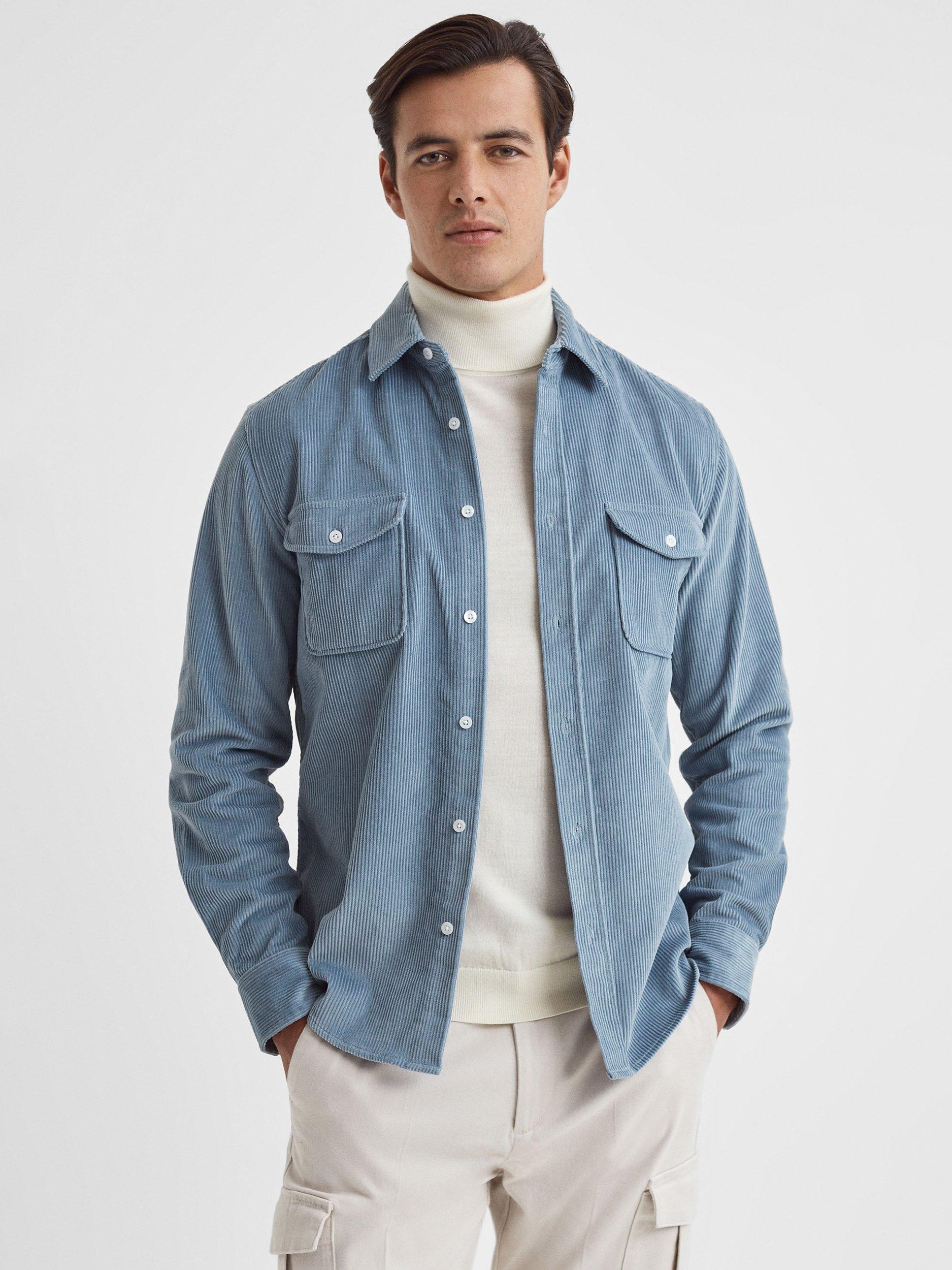 Reiss Bonucci Long Sleeve Corduroy Twin Pocket Shirt, Blue