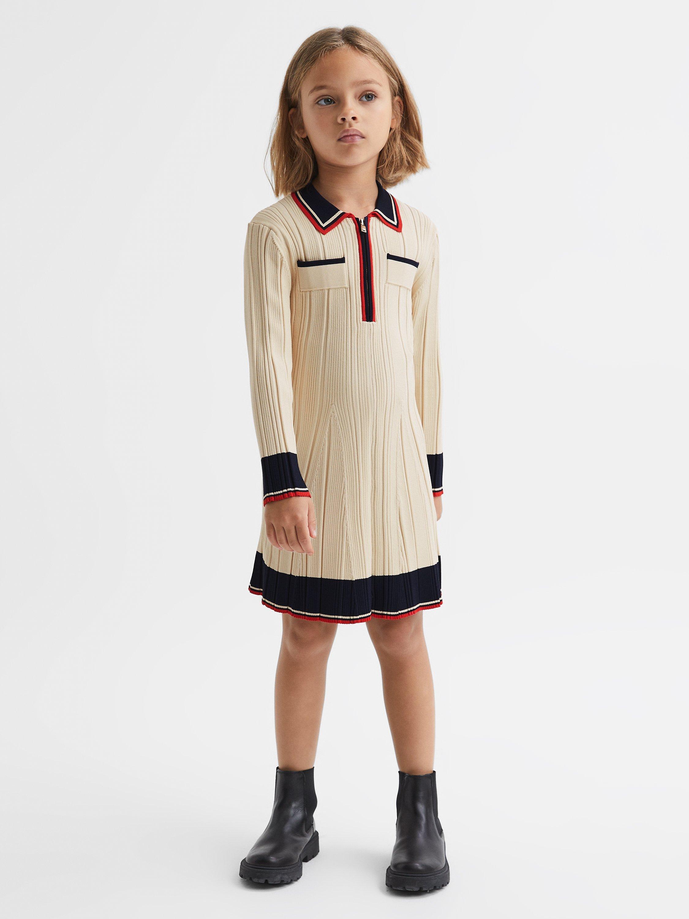 Reiss Kids' Annie Half Zip Skater Dress, Camel