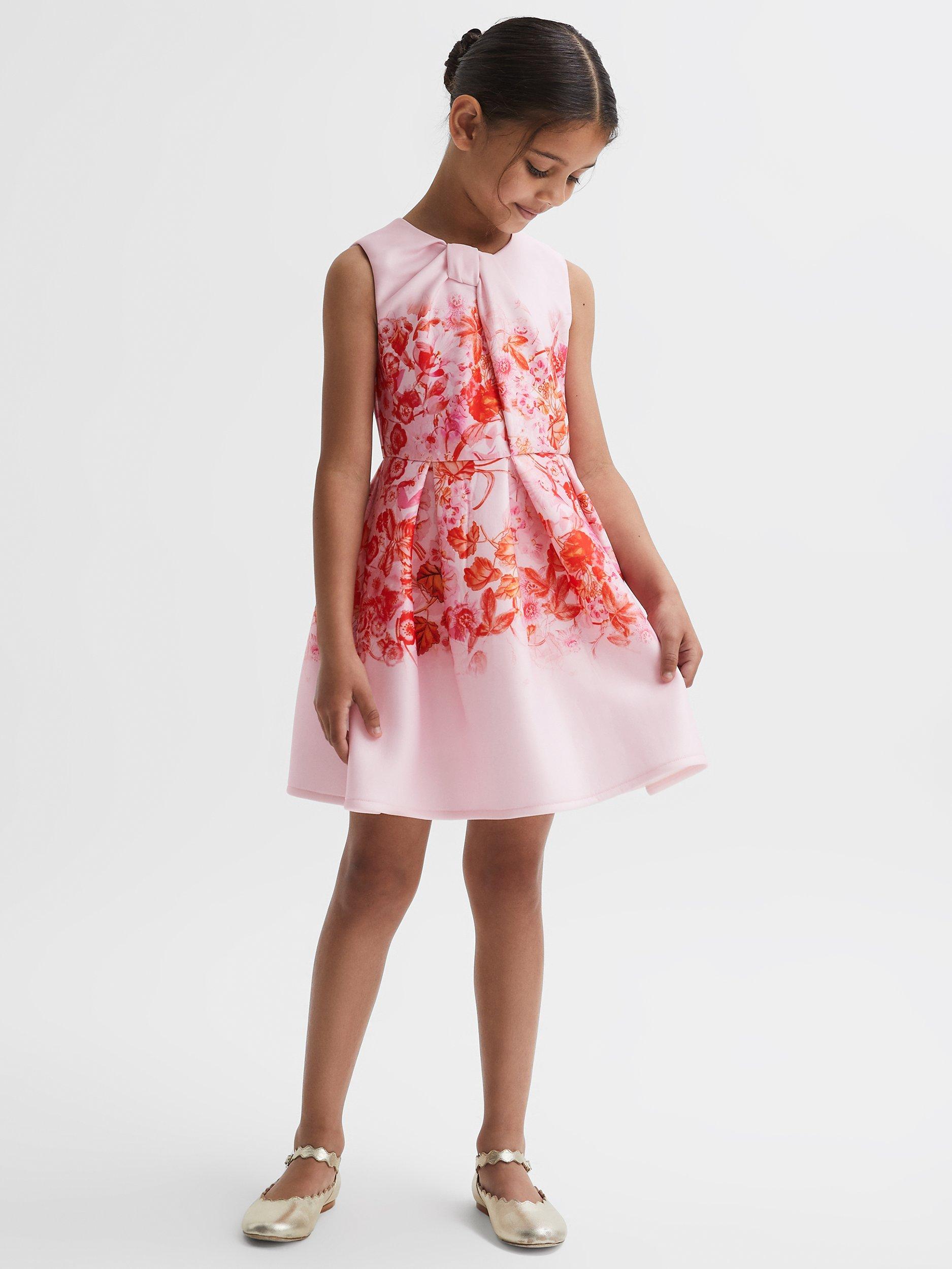 Reiss Kids' Rosalind Floral Print Scuba Dress, Pink