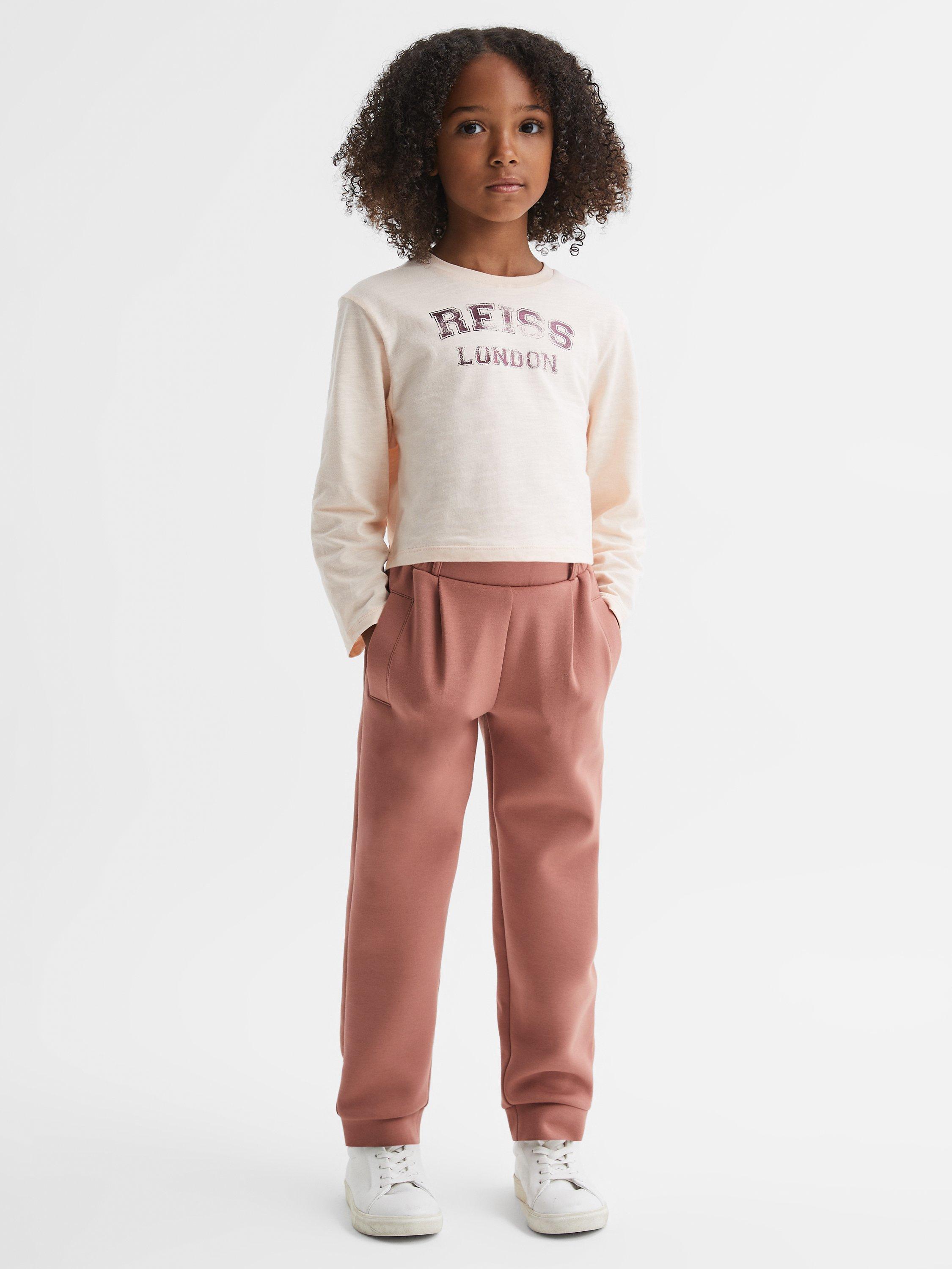Reiss Kids' Seren High Rise Elasticated Jersey Trousers, Mink