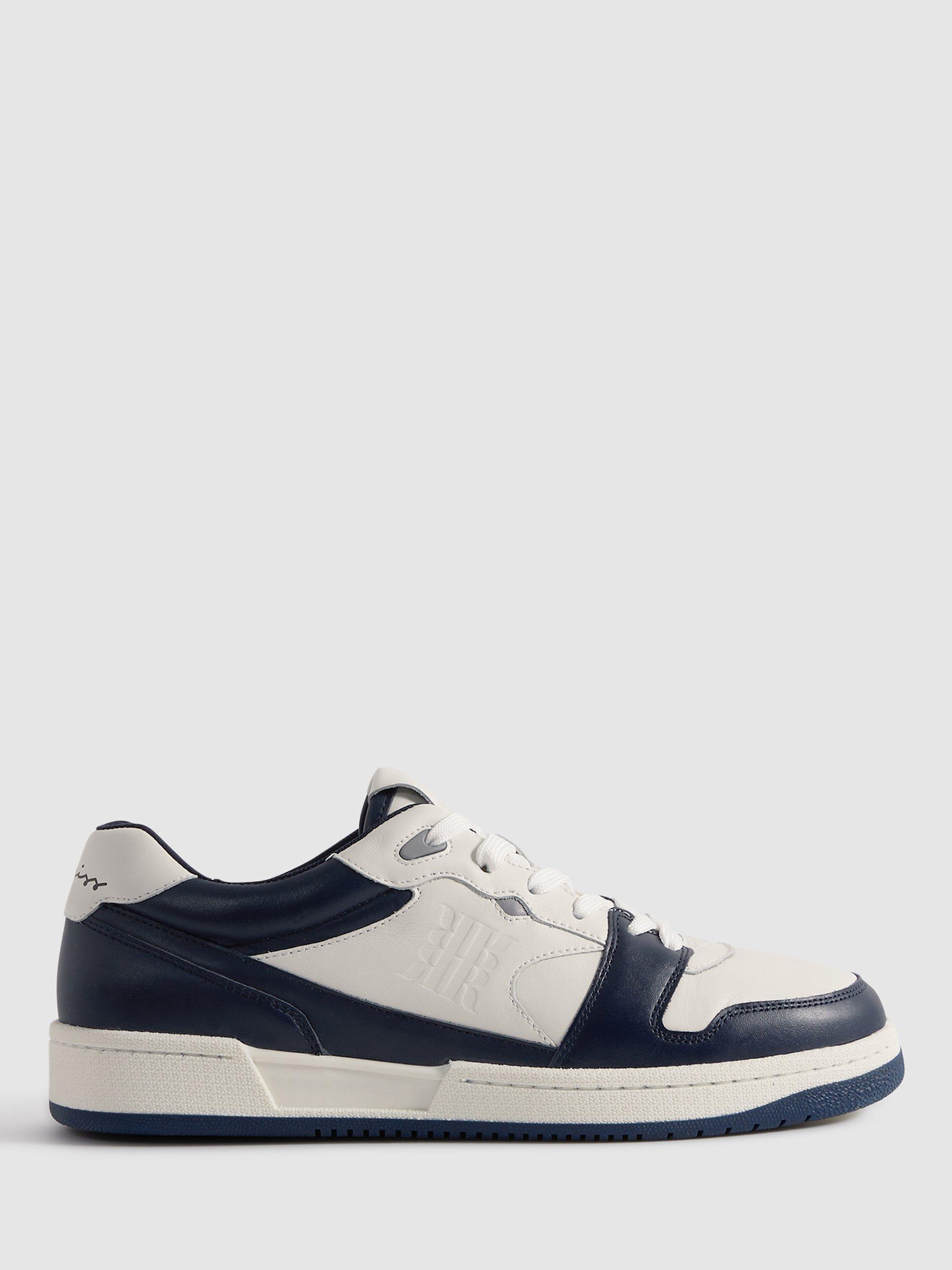 Reiss Astor Low Top Leather Trainers, Navy/White