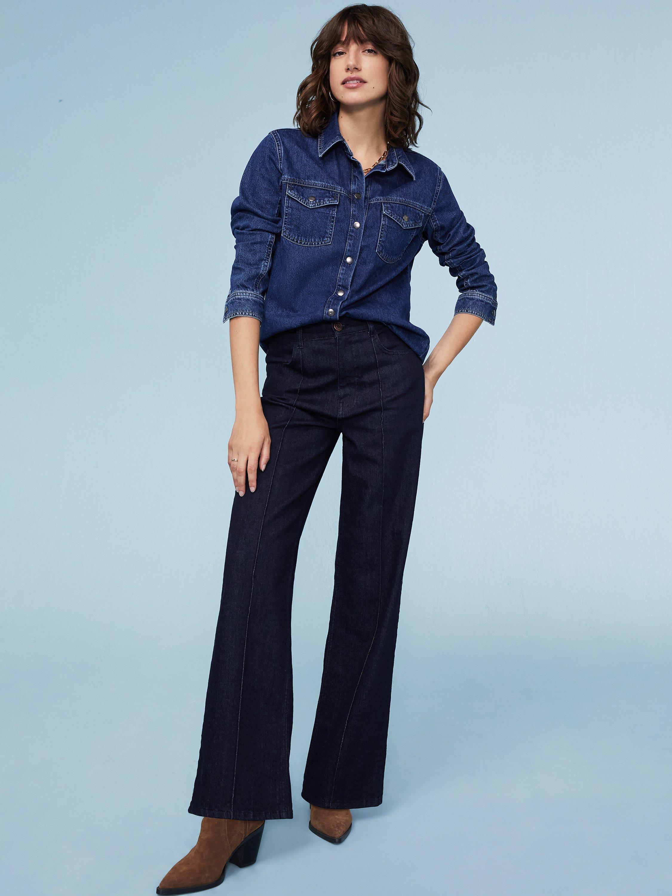 Baukjen Gertrude Organic Cotton Denim Shirt, Dark Indigo