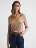 Reiss Brady V-Neck Jersey Top, Camel