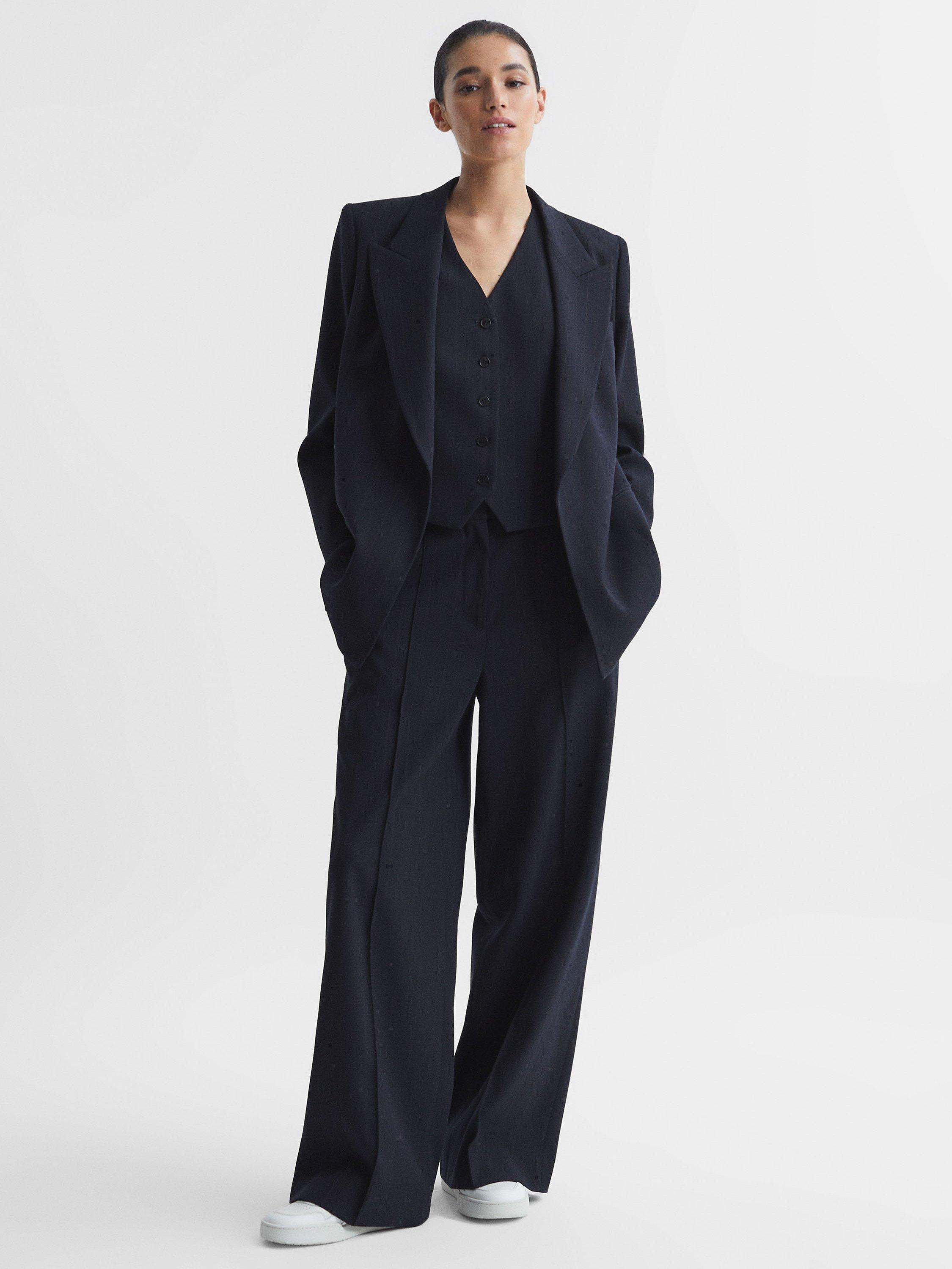 Reiss Willow Pinstripe Wool Blend Tailored Trousers, Navy