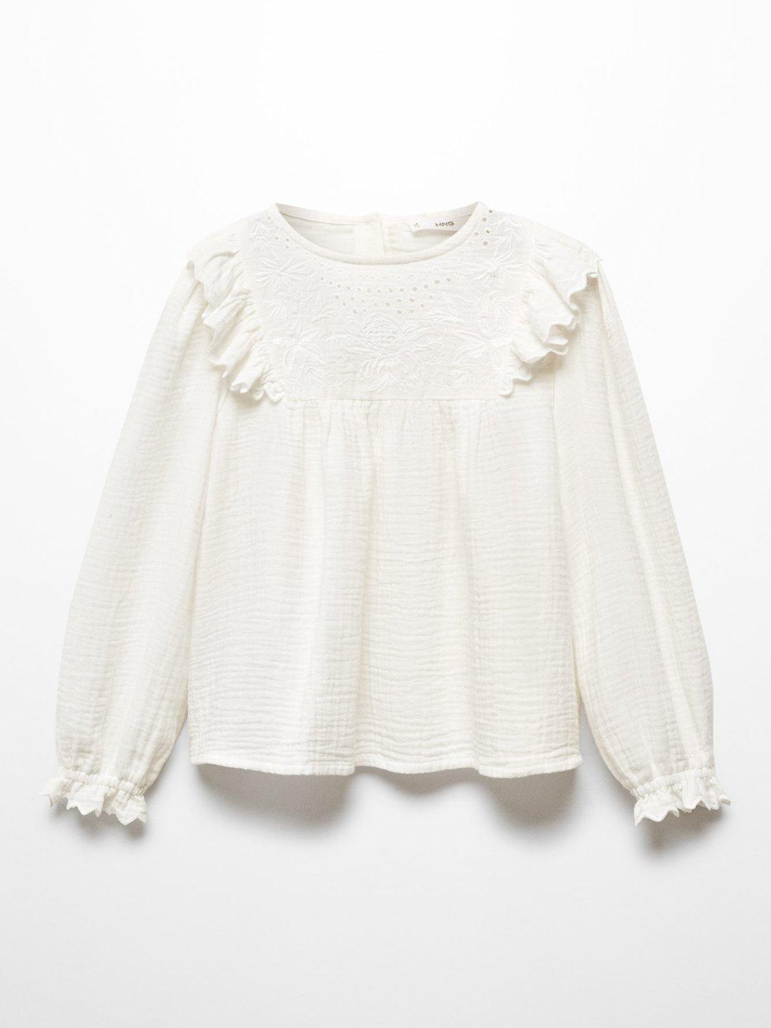 Mango Kids' Teresa Ruffled Plumeti Blouse, Natural White