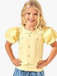 Angel & Rocket Kids' Embellished Puff Sleeve Top, Lemondrop, Lemondrop