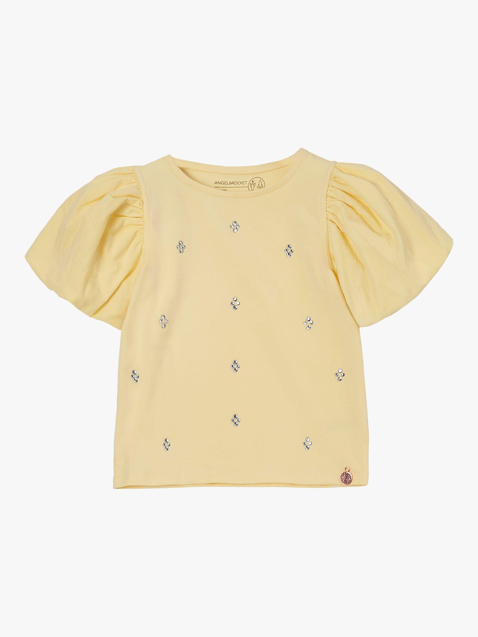 Product image 4 of 5, which shows Angel & Rocket Kids' Embellished Puff Sleeve Top, Lemondrop, 9-10 years