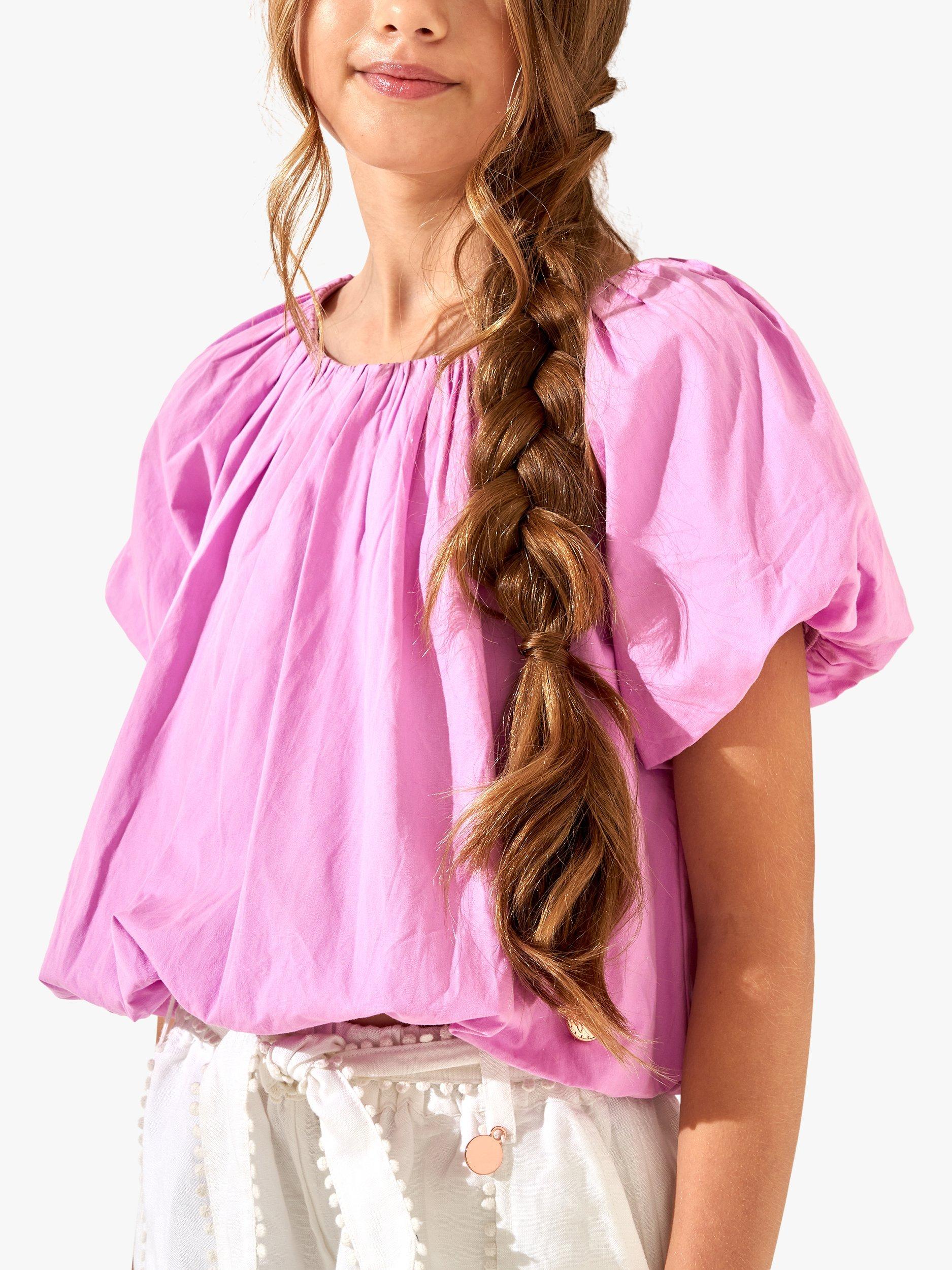 Angel & Rocket Kids' Michela Bubble Hem Puff Sleeve Top, Pink
