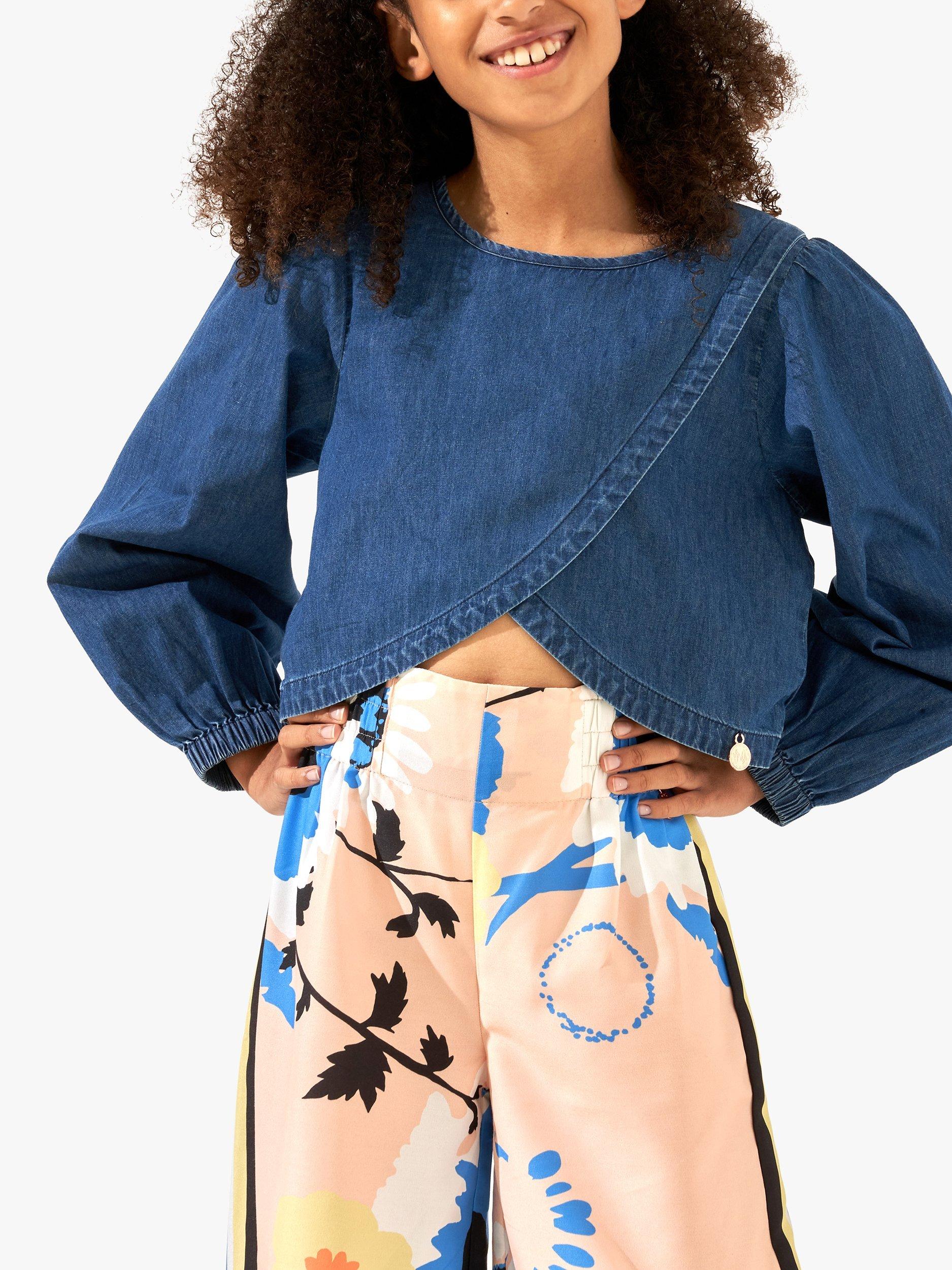 Angel & Rocket Kids' Denim Wrap Top, Denim