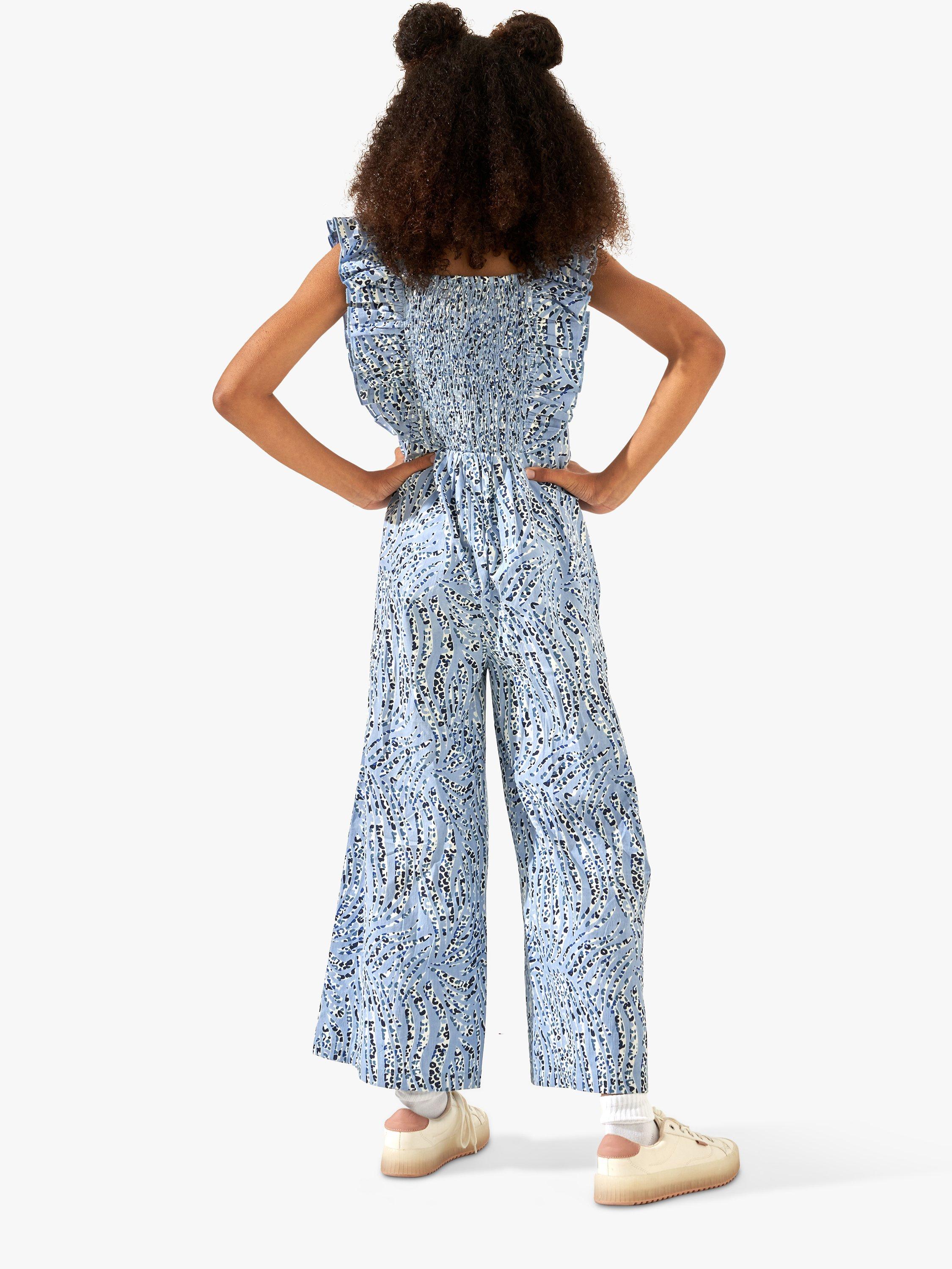 Product image 2 of 6, which shows Angel & Rocket Kids' Animal Print Jumpsuit, Blue, 3 years