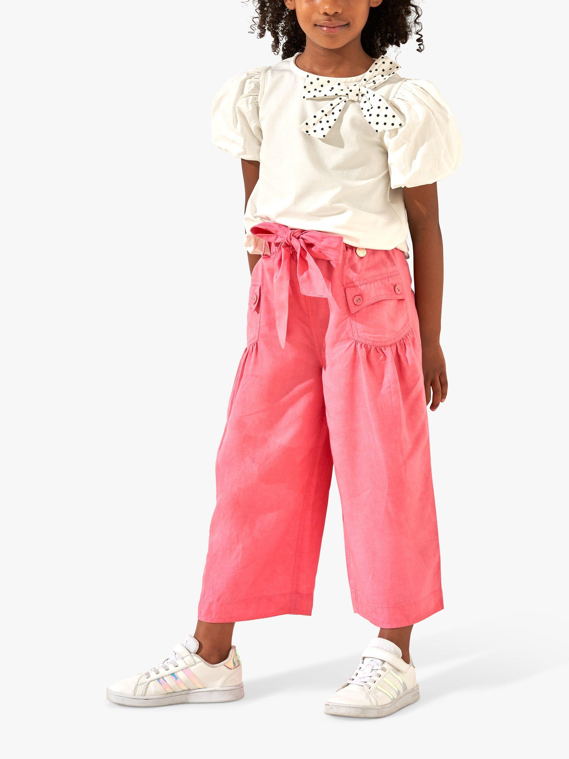 Product image 2 of 2, which shows Angel & Rocket Kids' Poppy Wide Leg Trousers, Pink, 5 years