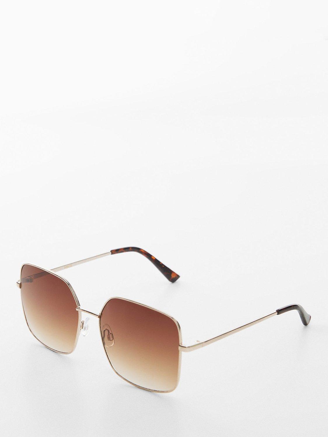 Mango Julia Square Metallic Frame Sunglasses, Gold