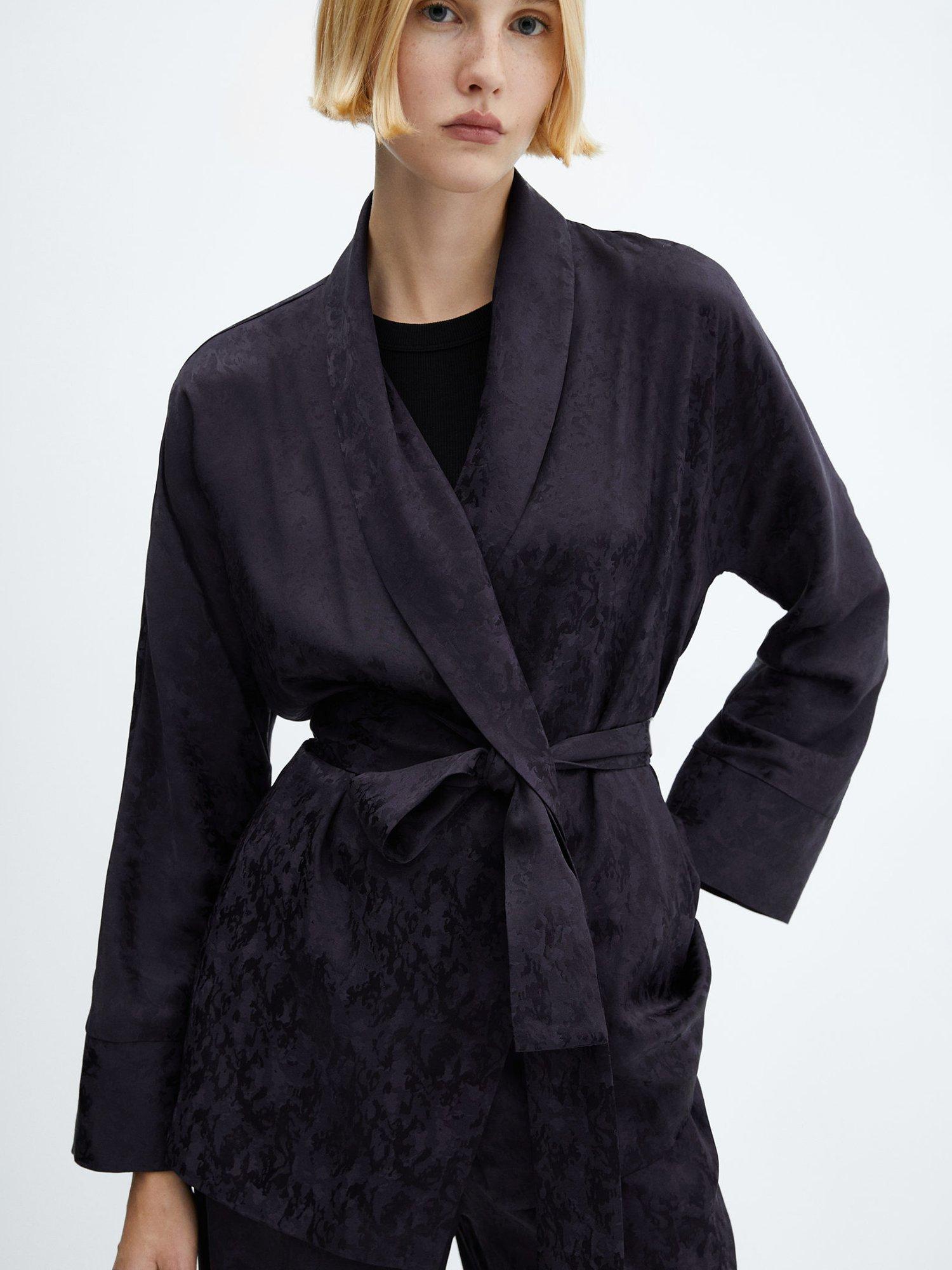 Mango Astrid Jacquard Kaftan, Dark Blue