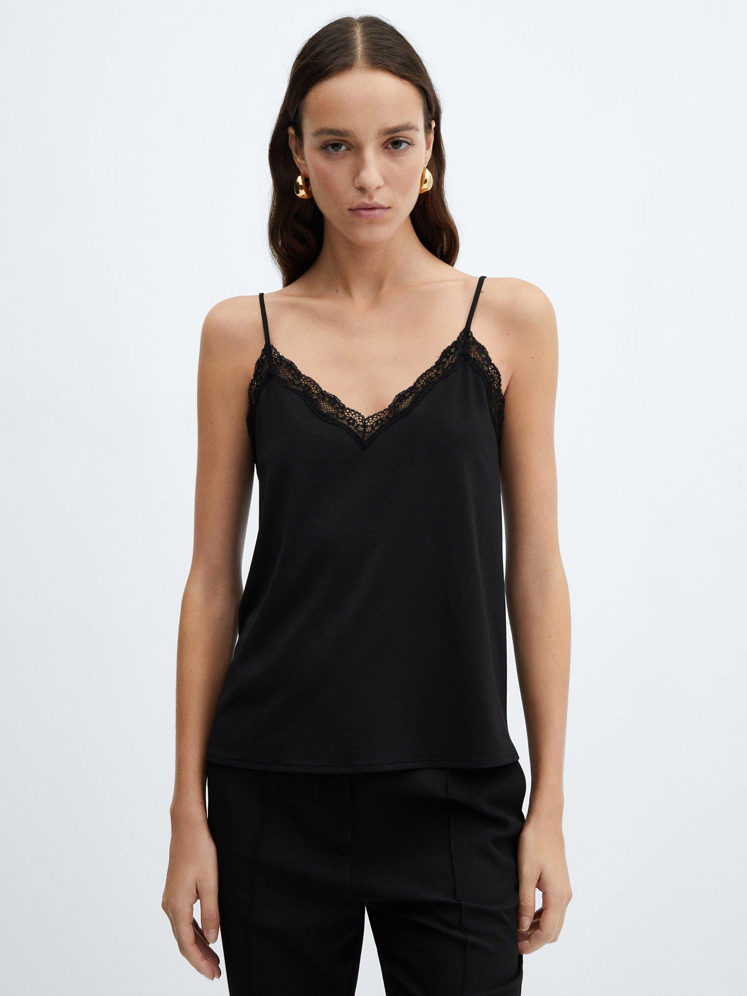 Mango Siat Lace Top, Black