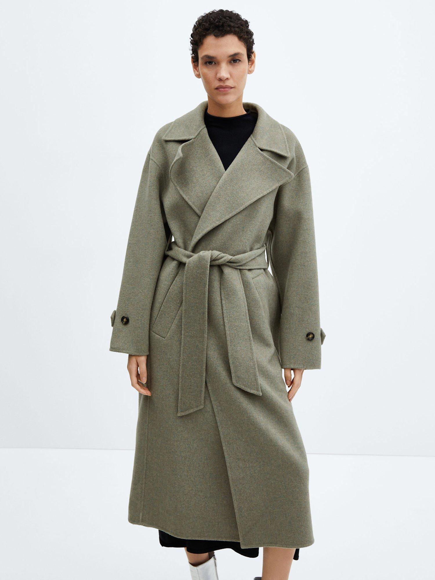 Mango Verdi Wool Blend Coat, Khaki