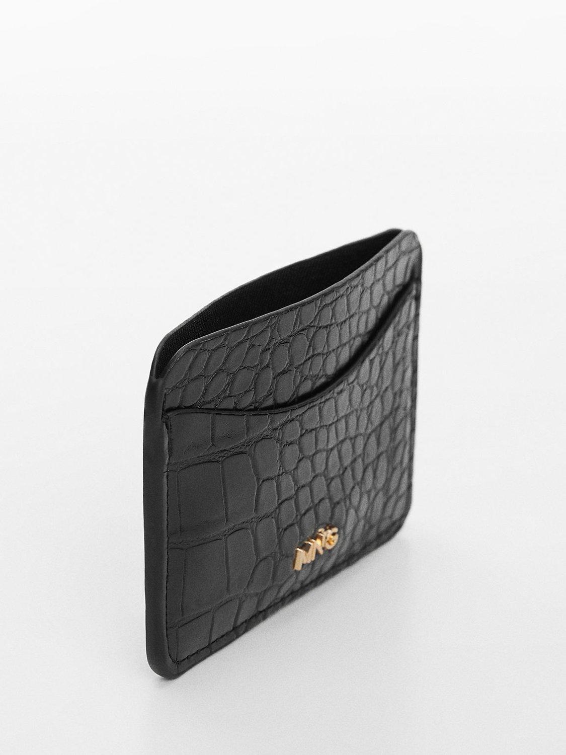 Product image 3 of 4, which shows Mango Leonor Croc Effect Card Holder, Black, One Size