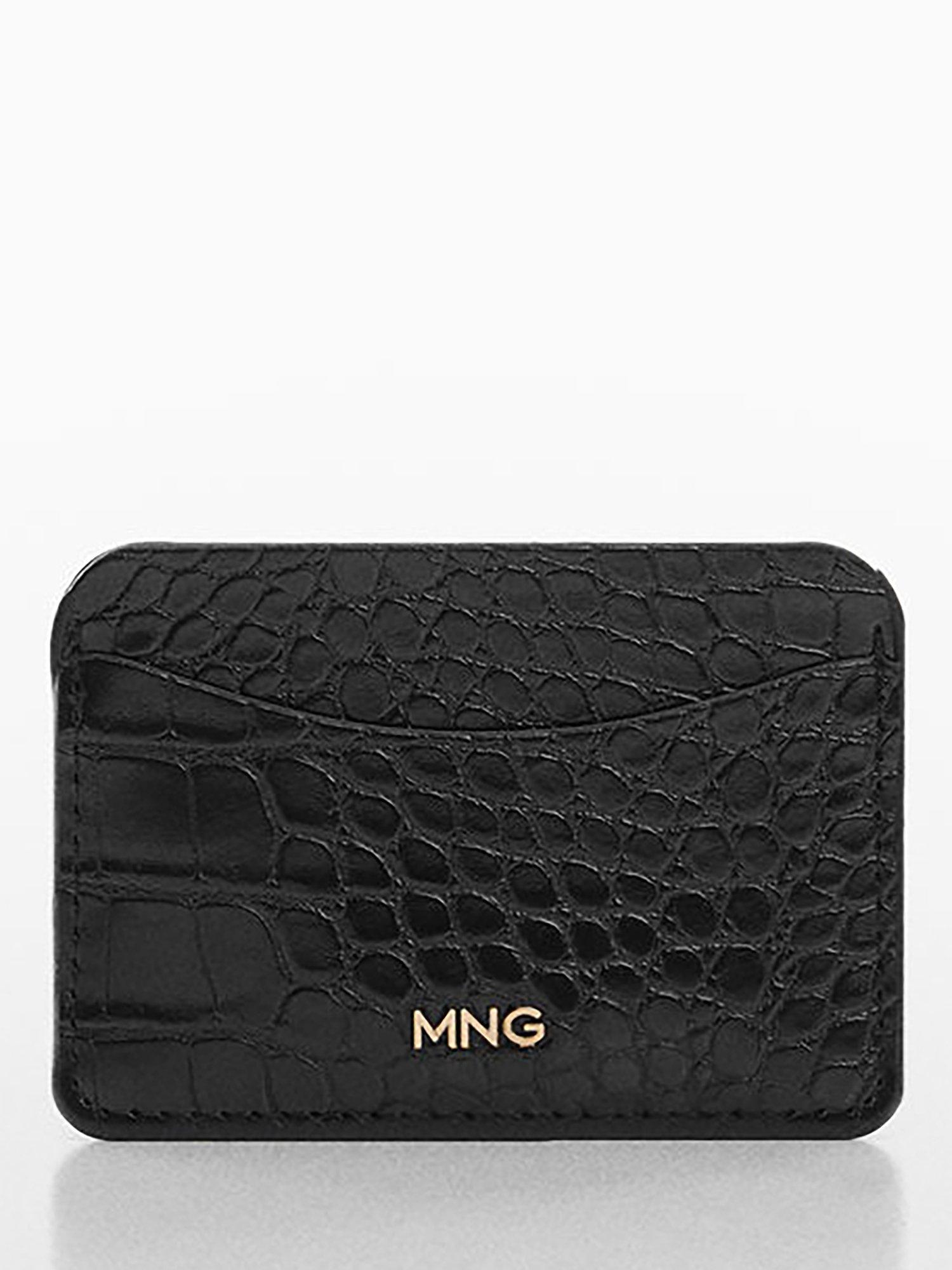 Product image 1 of 4, which shows Mango Leonor Croc Effect Card Holder, Black, One Size