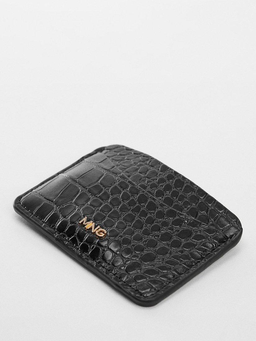 Product image 4 of 4, which shows Mango Leonor Croc Effect Card Holder, Black, One Size