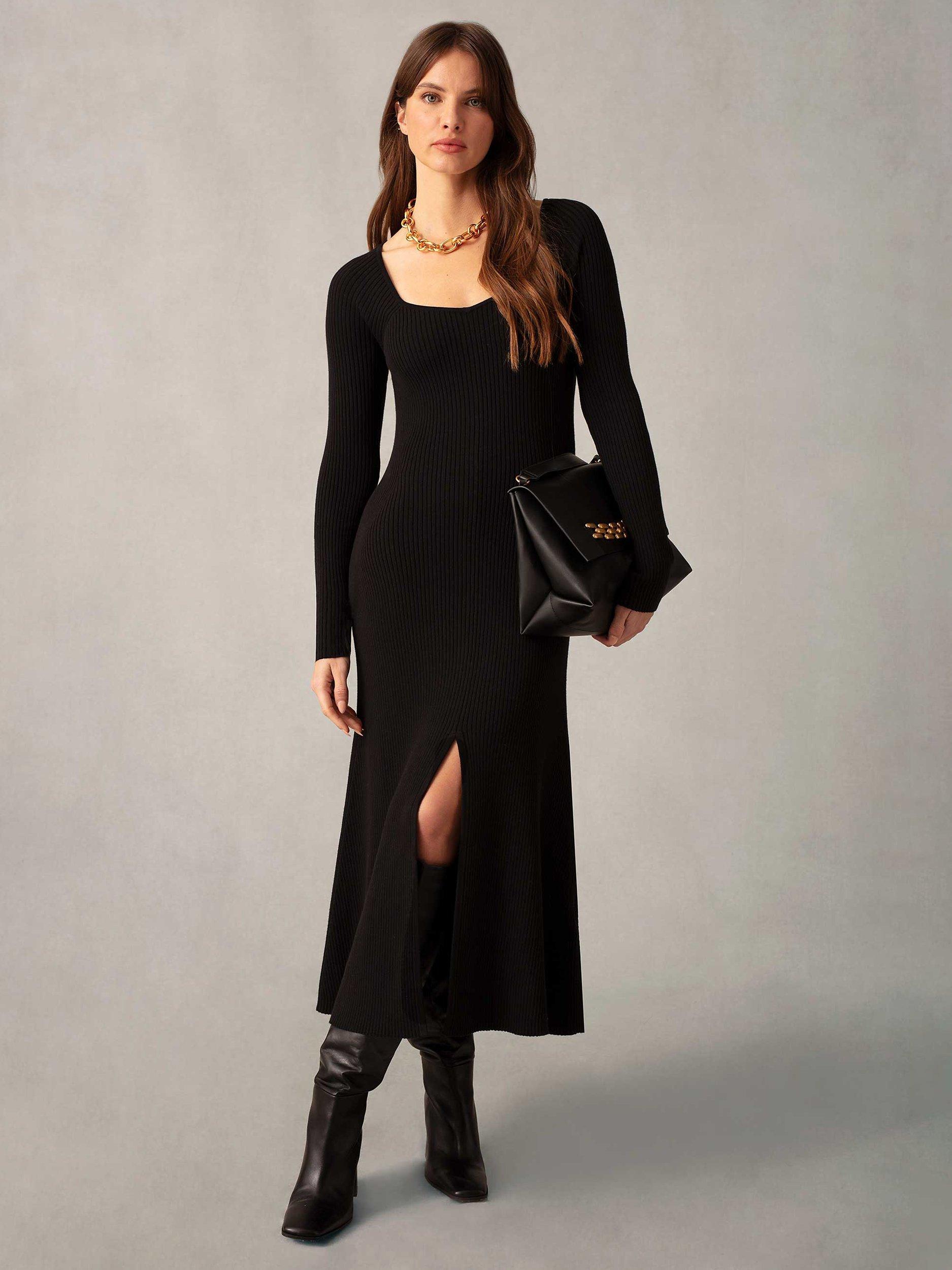 Ro&Zo Rib Knit Sweetheart Neck Midi Dress, Black