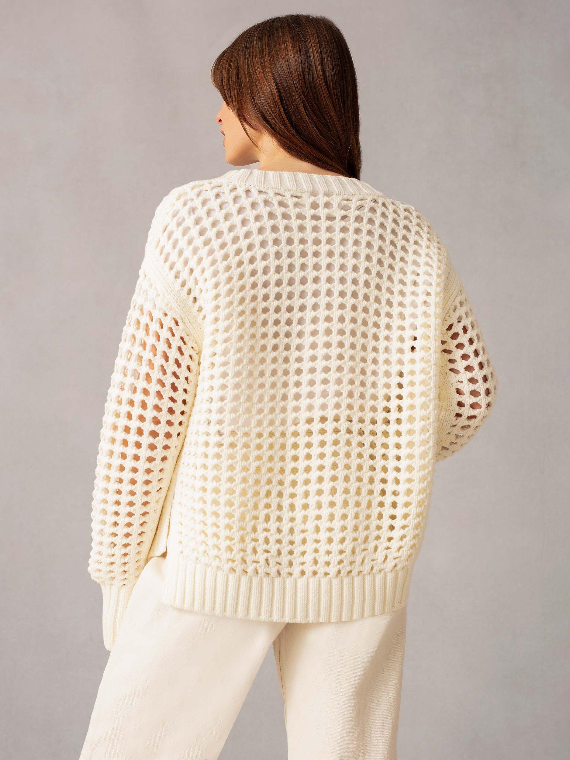 Product image 2 of 5, which shows Ro&Zo Crochet Knit Cardigan, Cream, M