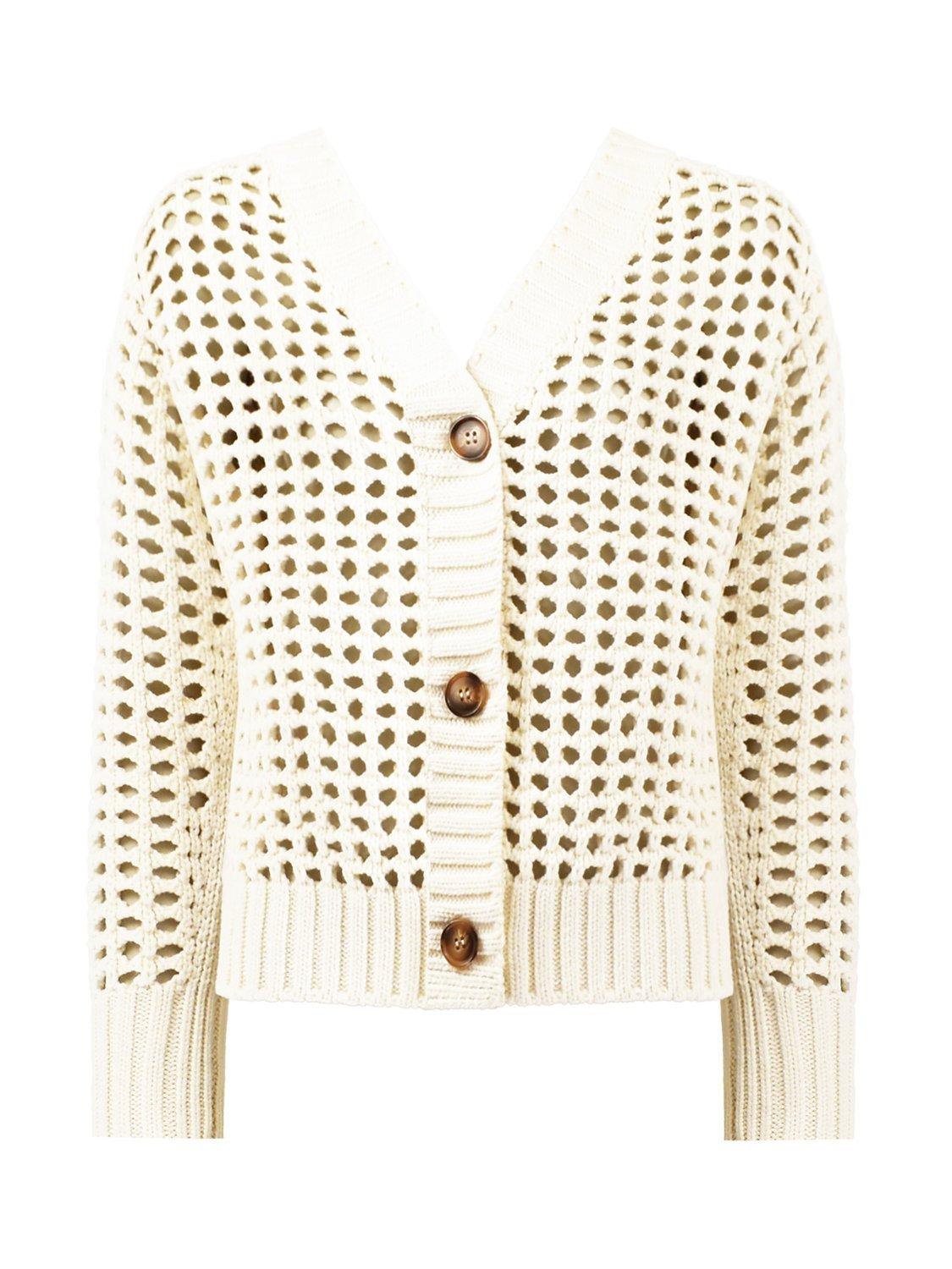 Product image 5 of 5, which shows Ro&Zo Crochet Knit Cardigan, Cream, M