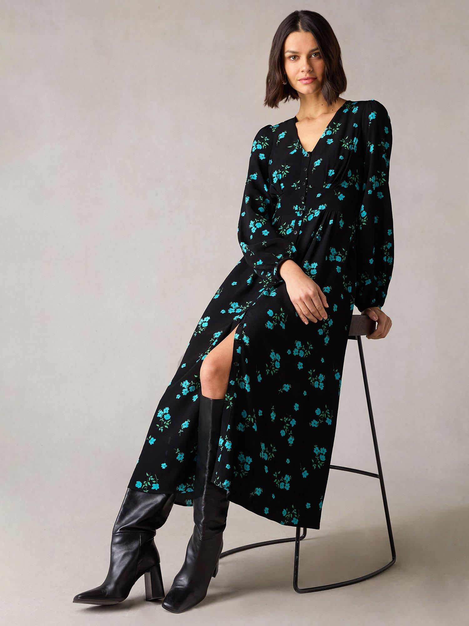 Floral button front midi dress best sale