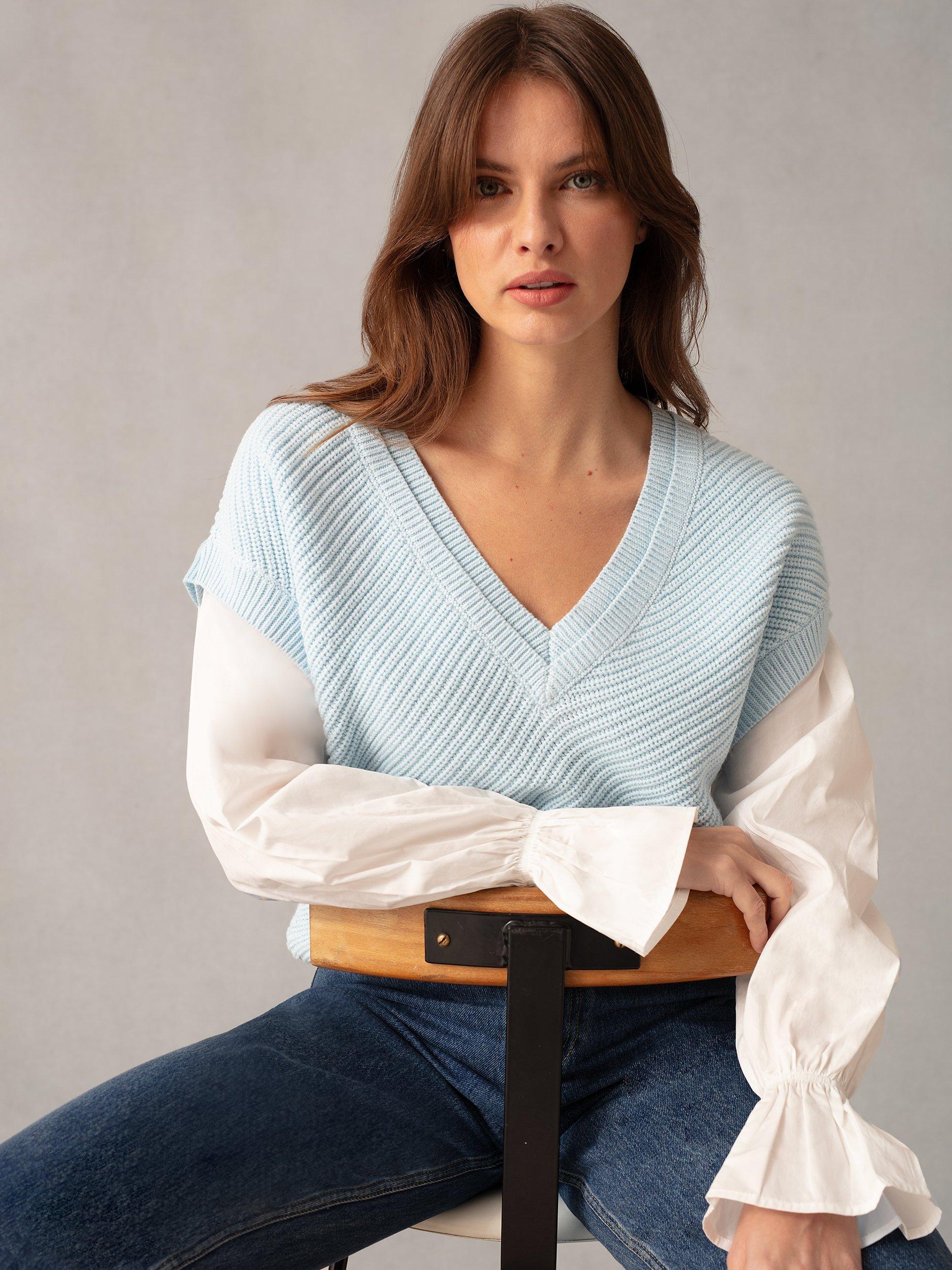 Ro&Zo 2-in-1 Shirt Sleeve Jumper, Blue/White, Blue