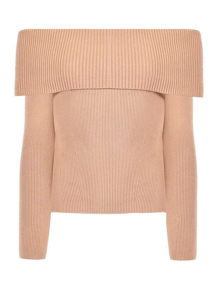 Ro&Zo Rib Knit Bardot Top, Tan, S