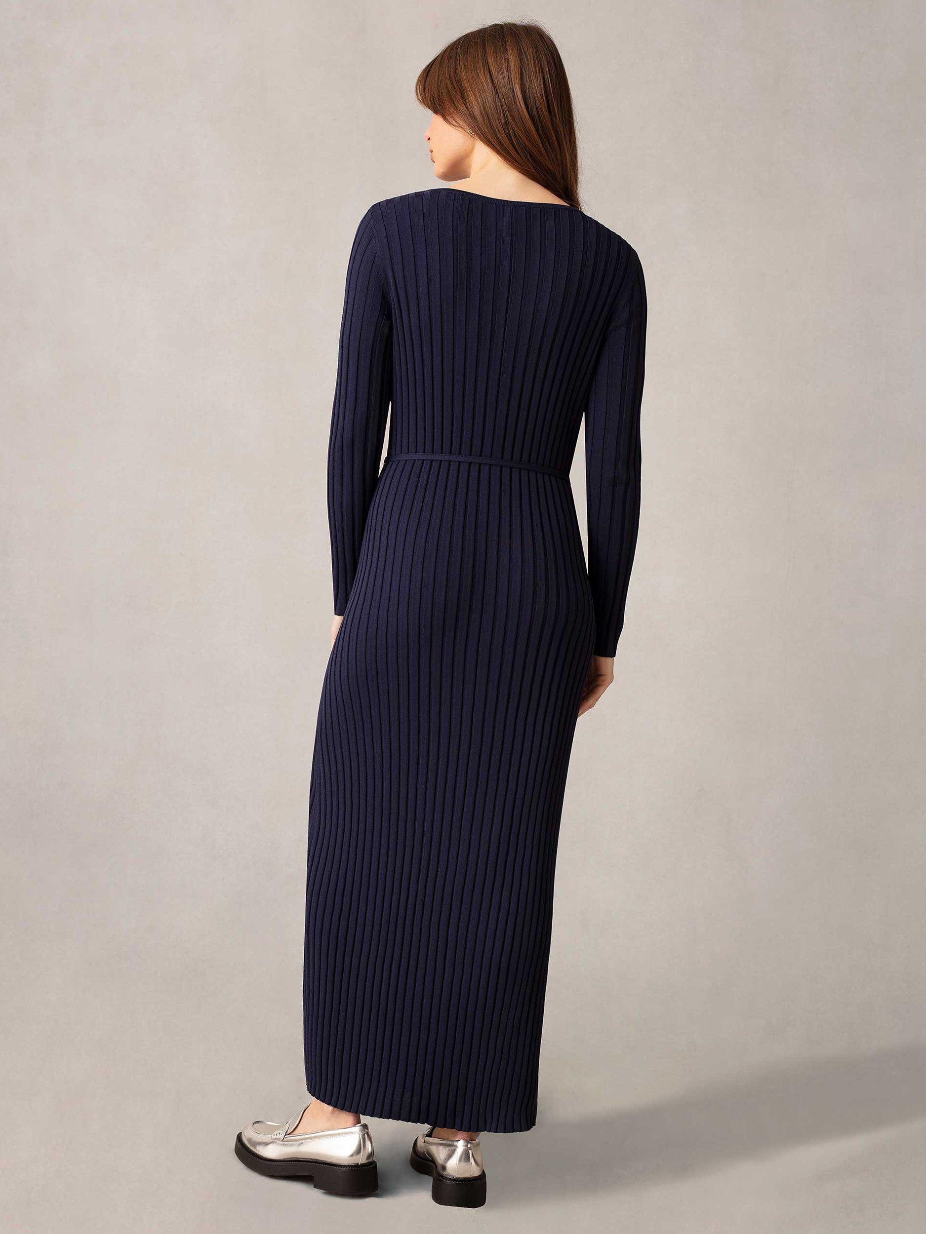 Product image 2 of 5, which shows Ro&Zo Wide Rib Knit V-Neck Maxi Dress, Navy, 8