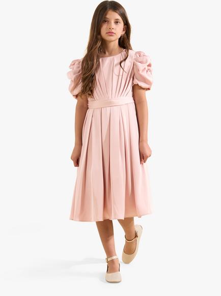 Angel & Rocket Kids' Portia Pleated Bodice Puff Sleeve Occasion Dress, Blush, Blush