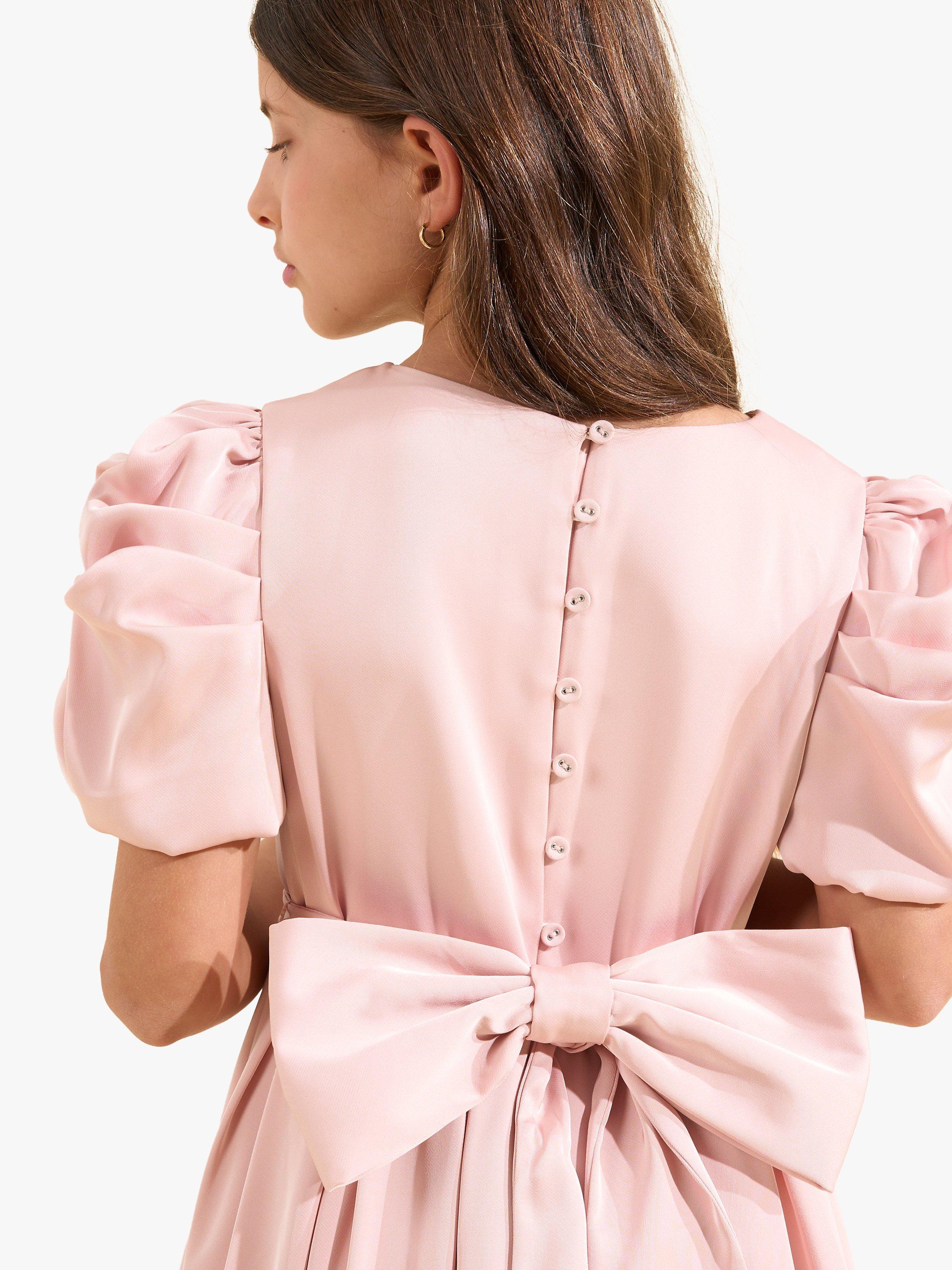 Product image 4 of 7, which shows Angel & Rocket Kids' Portia Pleated Bodice Puff Sleeve Occasion Dress, Blush, 10 years
