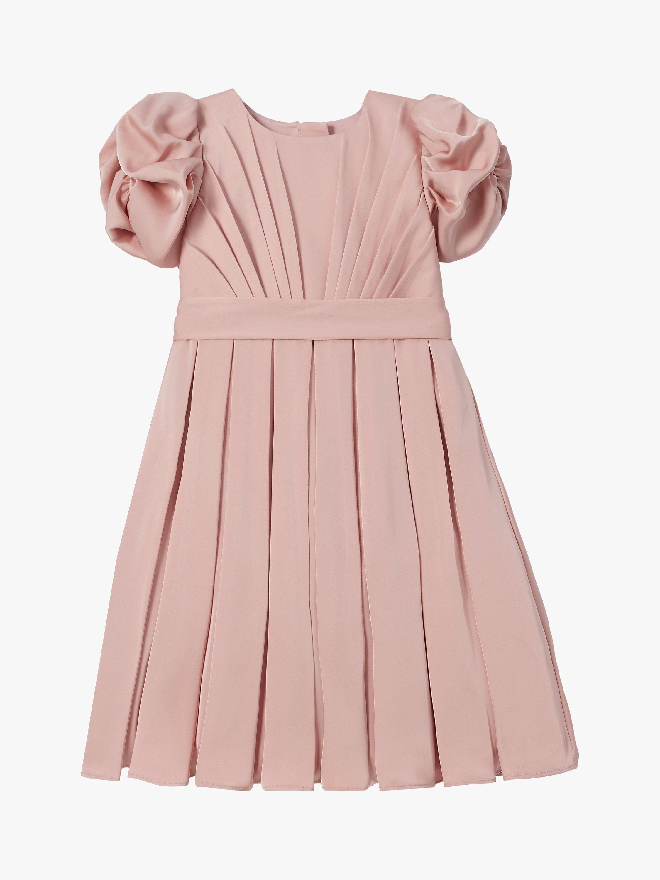 Product image 5 of 7, which shows Angel & Rocket Kids' Portia Pleated Bodice Puff Sleeve Occasion Dress, Blush, 10 years