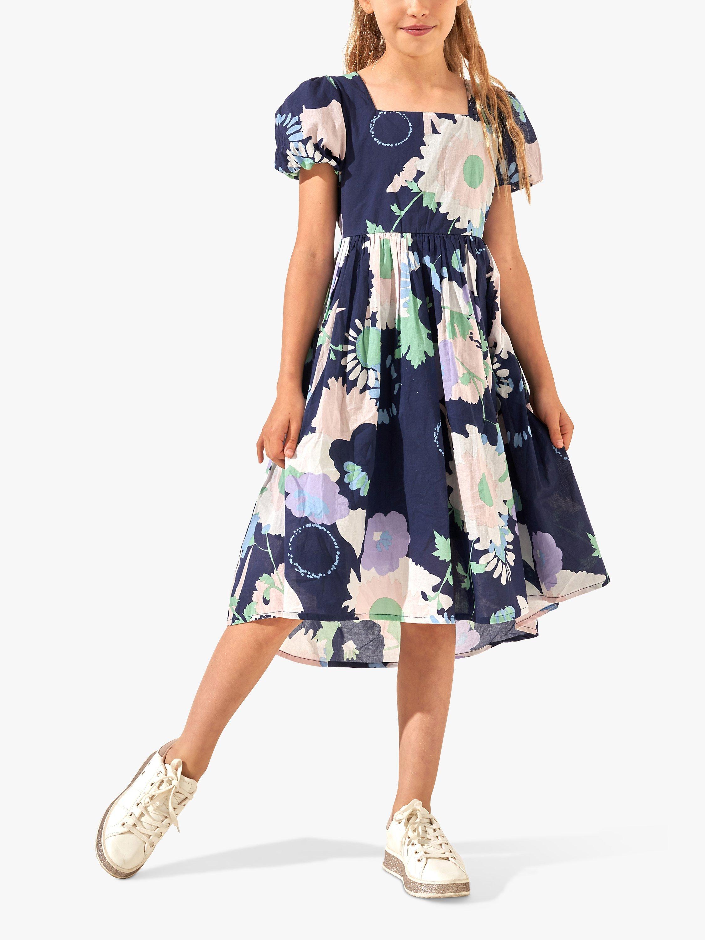 Product image 1 of 7, which shows Angel & Rocket Kids' Evita Floral Print Tie Back Print Dress, Purple, 6 years